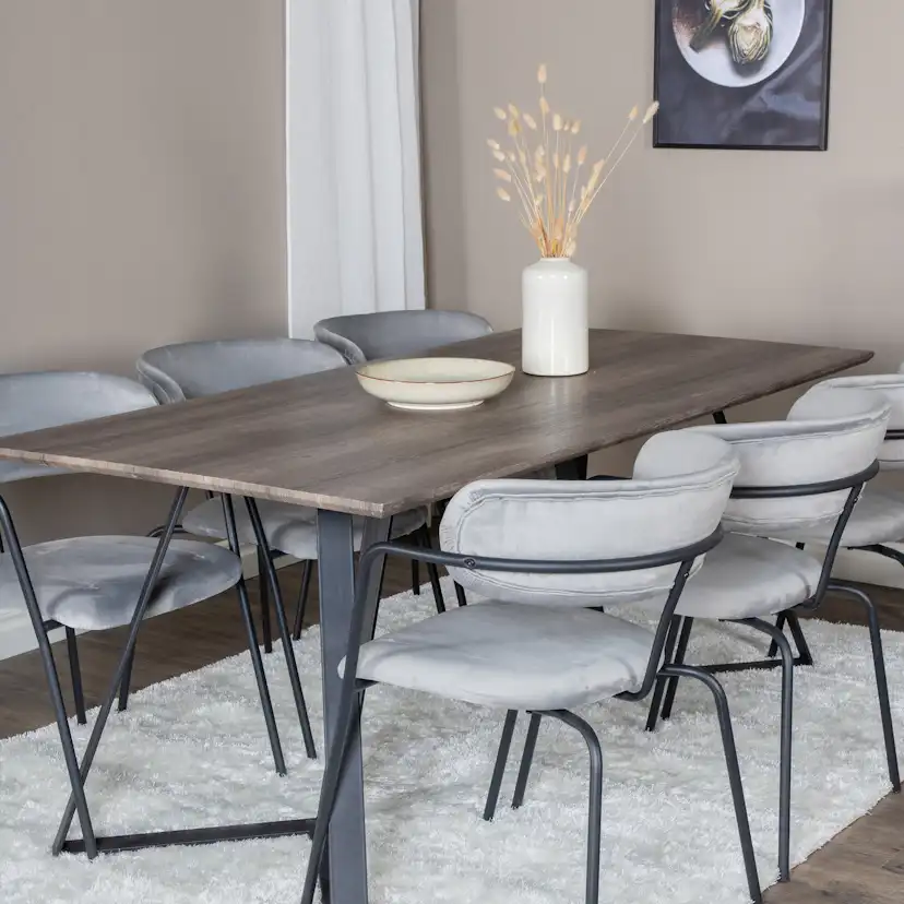 Spisegruppe Venture Home Madde med 6 Aris Stoler Fløyel