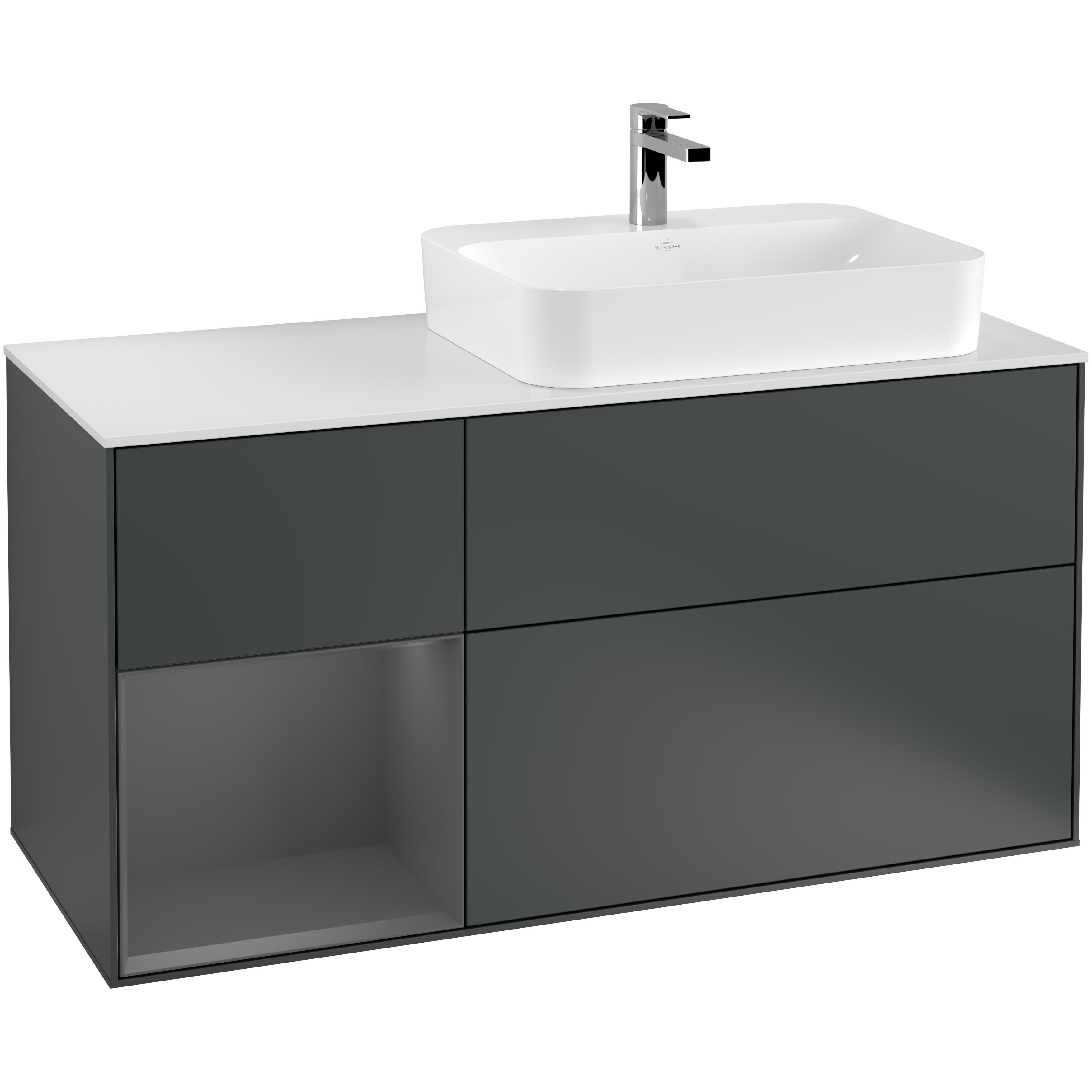 Tvättställsskåp Villeroy & Boch Finion med 3 Lådor Hylla och Bänkskiva för Ocentrerat Ytmonterat Tvättställ