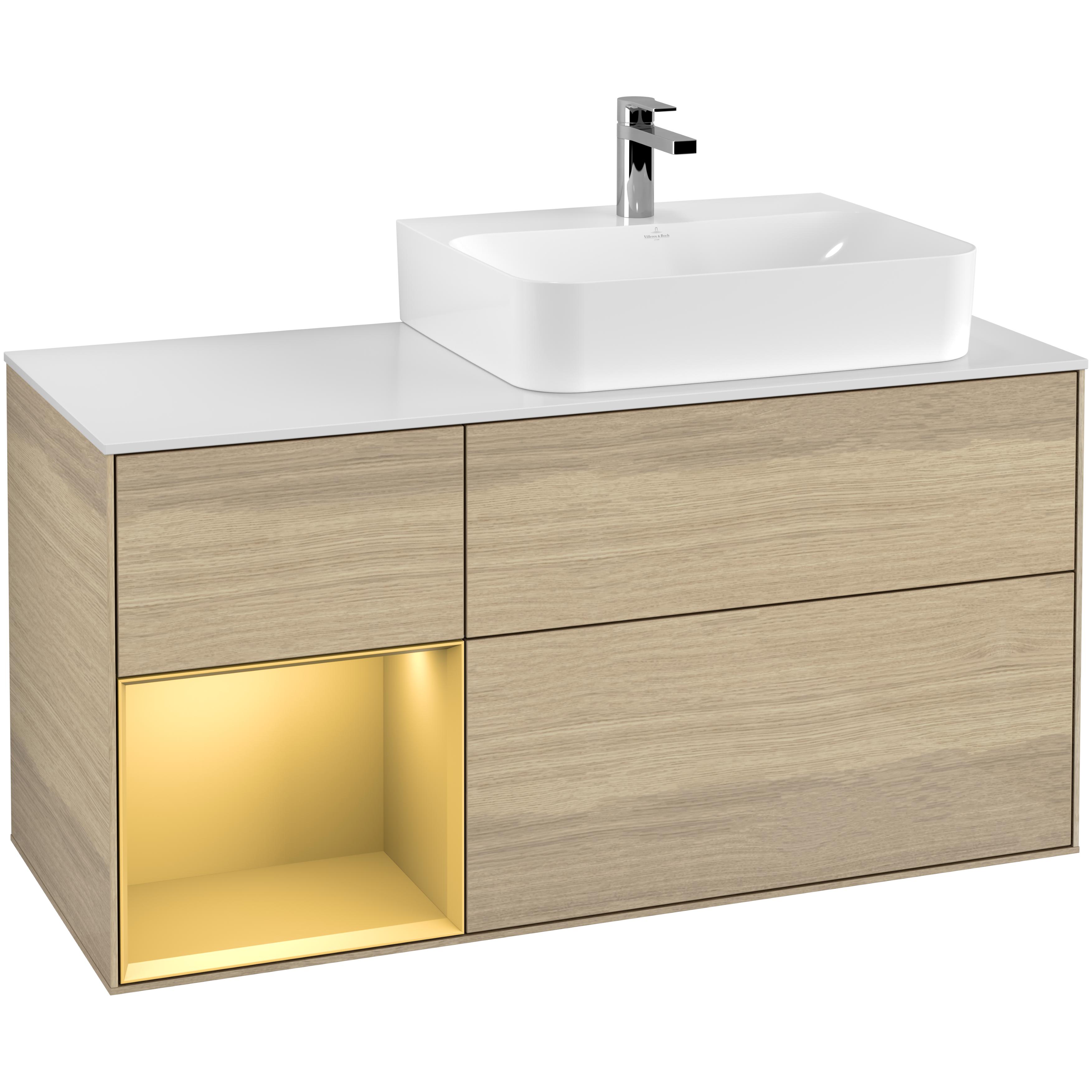 Tvättställsskåp Villeroy & Boch Finion med 3 Lådor Hylla och Bänkskiva för Ocentrerat Tvättställ