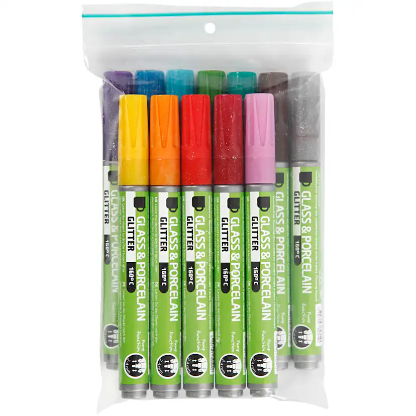 Glass- og Porselenstusj Creativ Company Ass farger Strek 2-4 mm Semi Opaque 12 stk/1 Pk