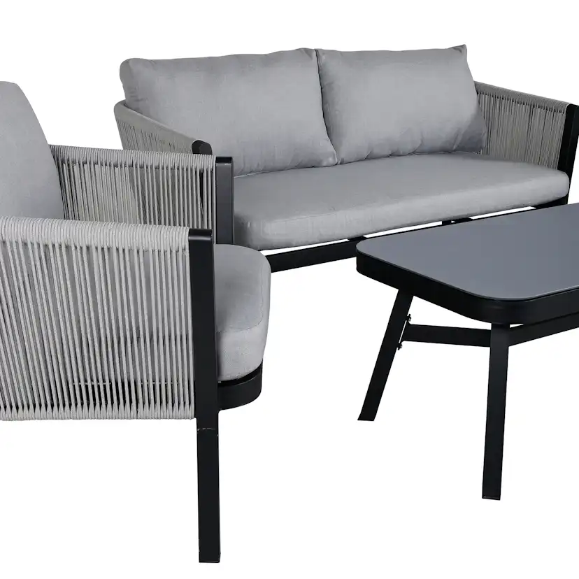 Virya Lounge set (3+2+1) BLACK alu / Grey rope / grey cushio Sort/Grå