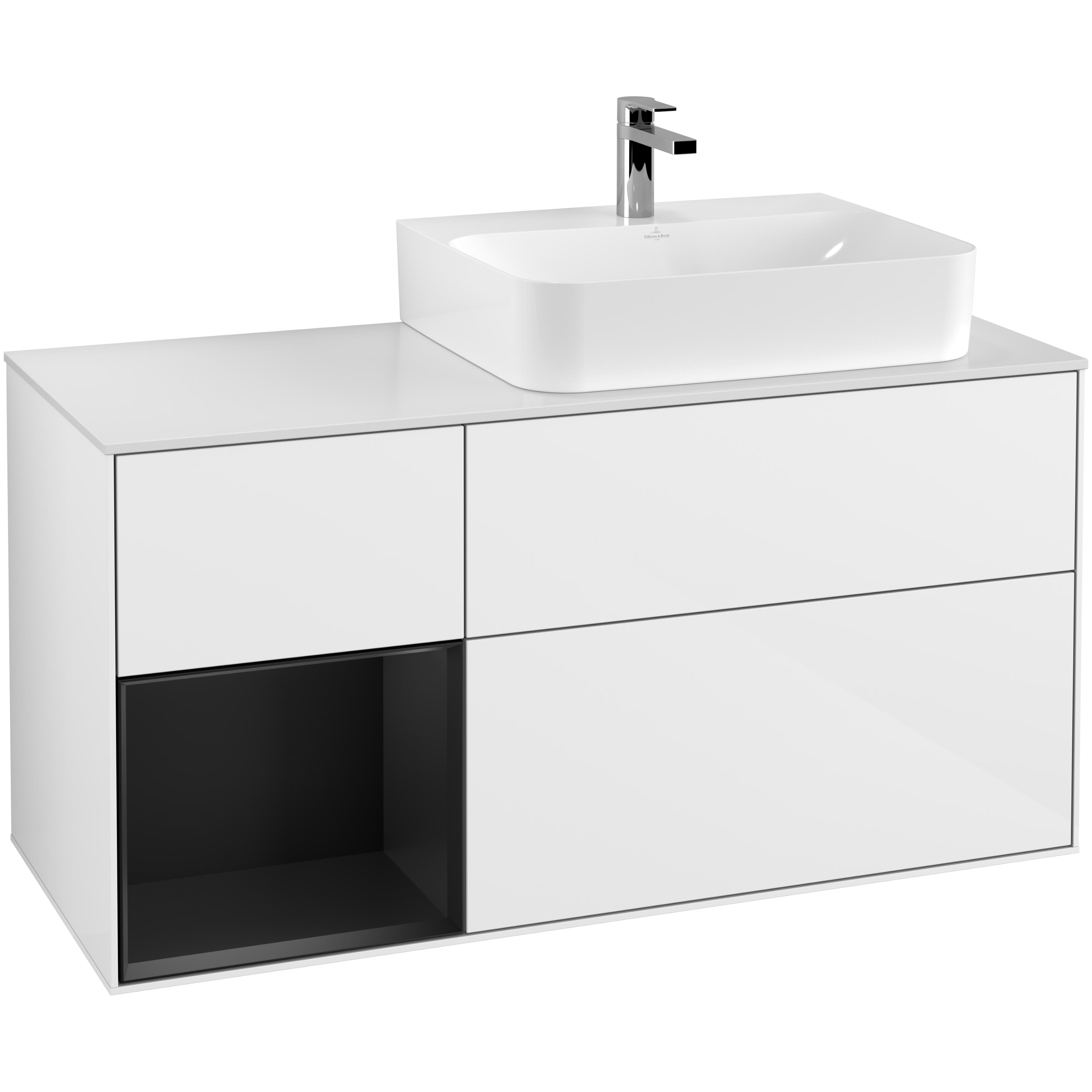 Tvättställsskåp Villeroy & Boch Finion med 3 Lådor Hylla och Bänkskiva för Ocentrerat Tvättställ | badrum - badrumsmobler - tvattstallsskap-och-kommod | KakelKungen