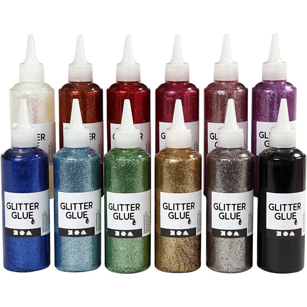 Glitterlim, mixade färger, 12x118 ml/ 1 förp. 118 ml