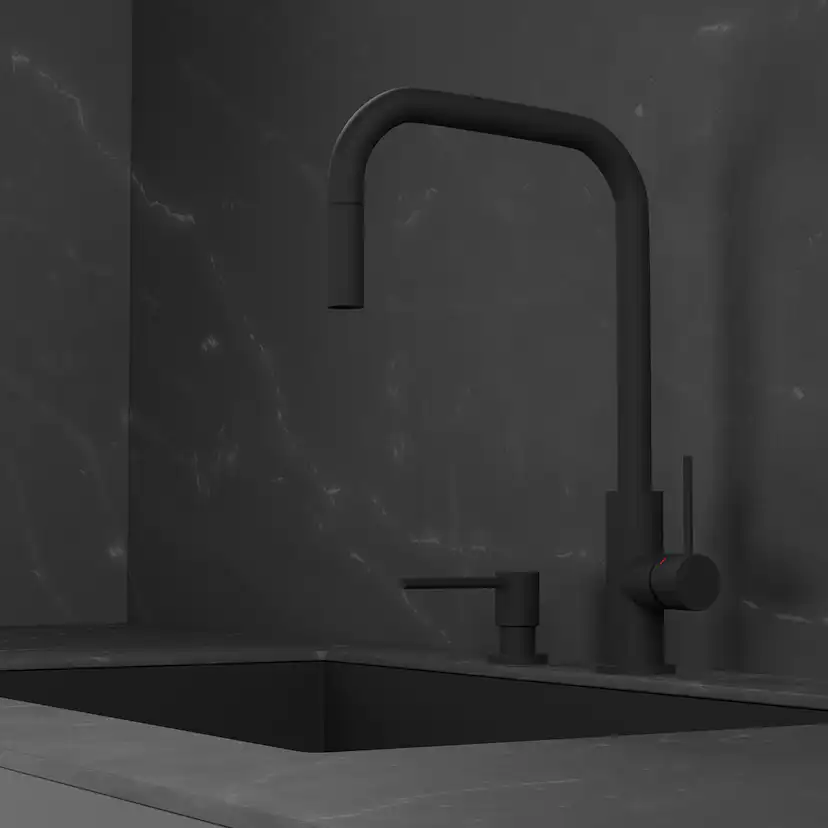 Kjøkkenbatteri Scandtap Steel Accent Square med Uttrekkbar Tut