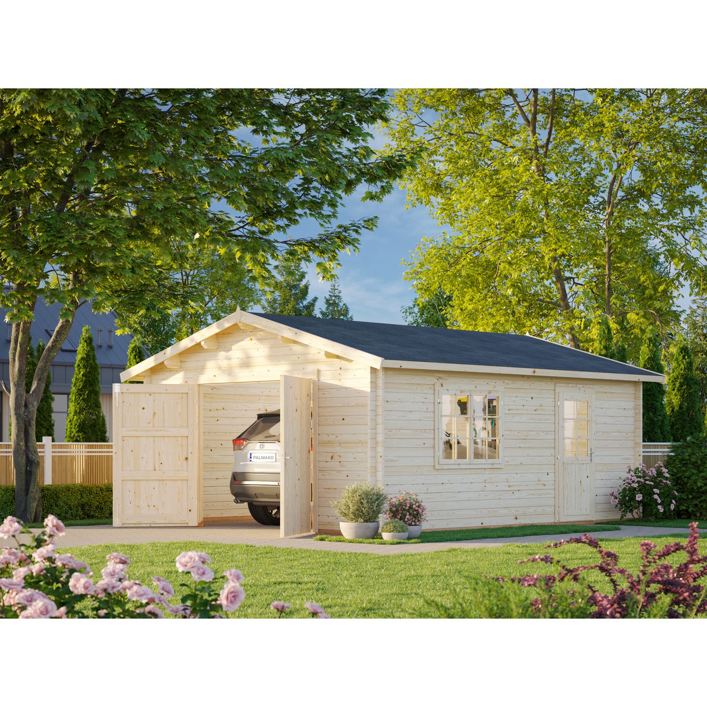 Garage Roger 23,9 m2 med dörr Ubehandlet tre