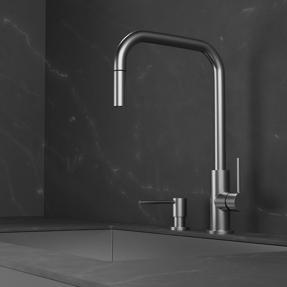 Kjøkkenbatteri Scandtap Steel Accent Square med Uttrekkbar Tut