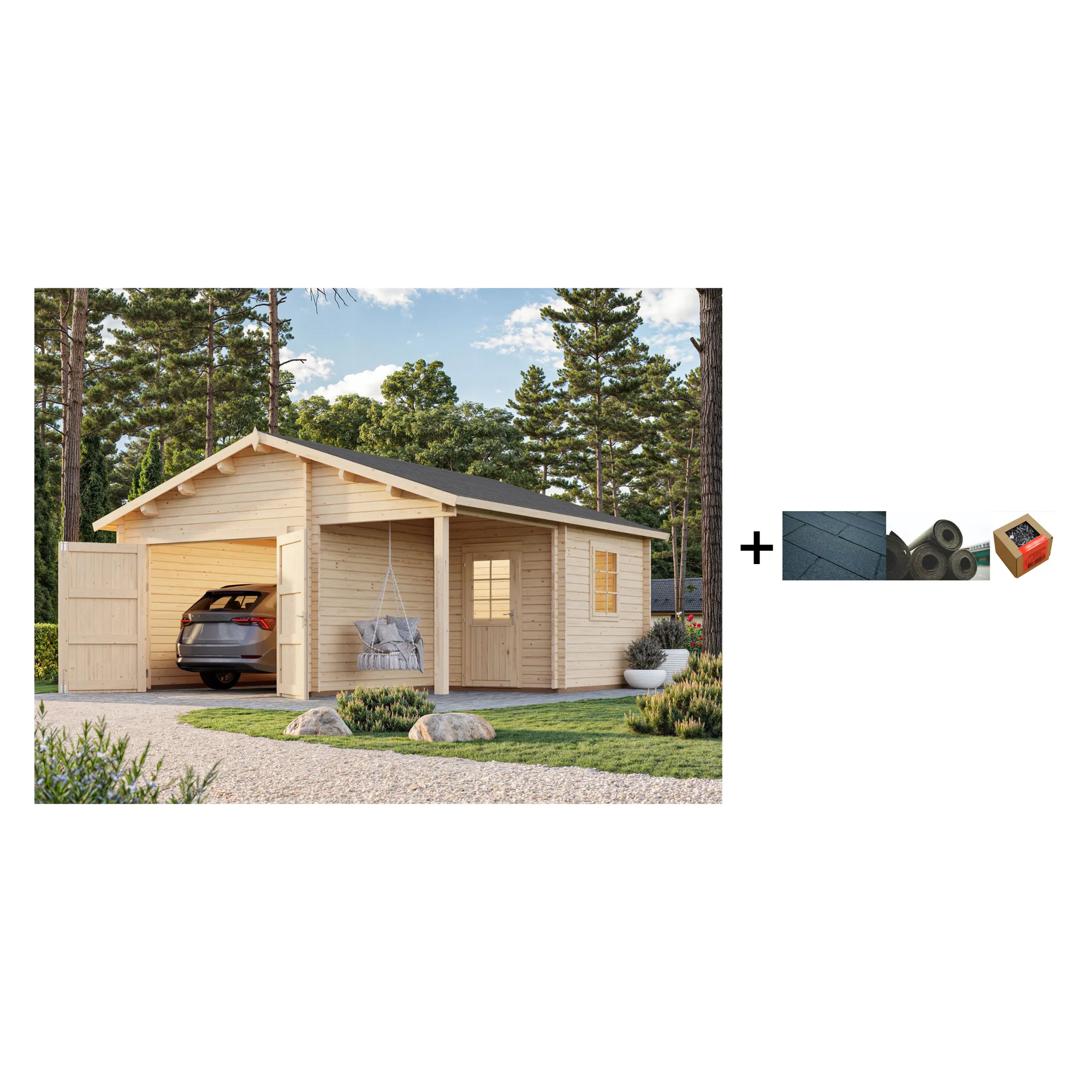 Garasjebod Palmako Roger 28,1 m2 med Dobbel Treport med Shingel, Papp og Spiker