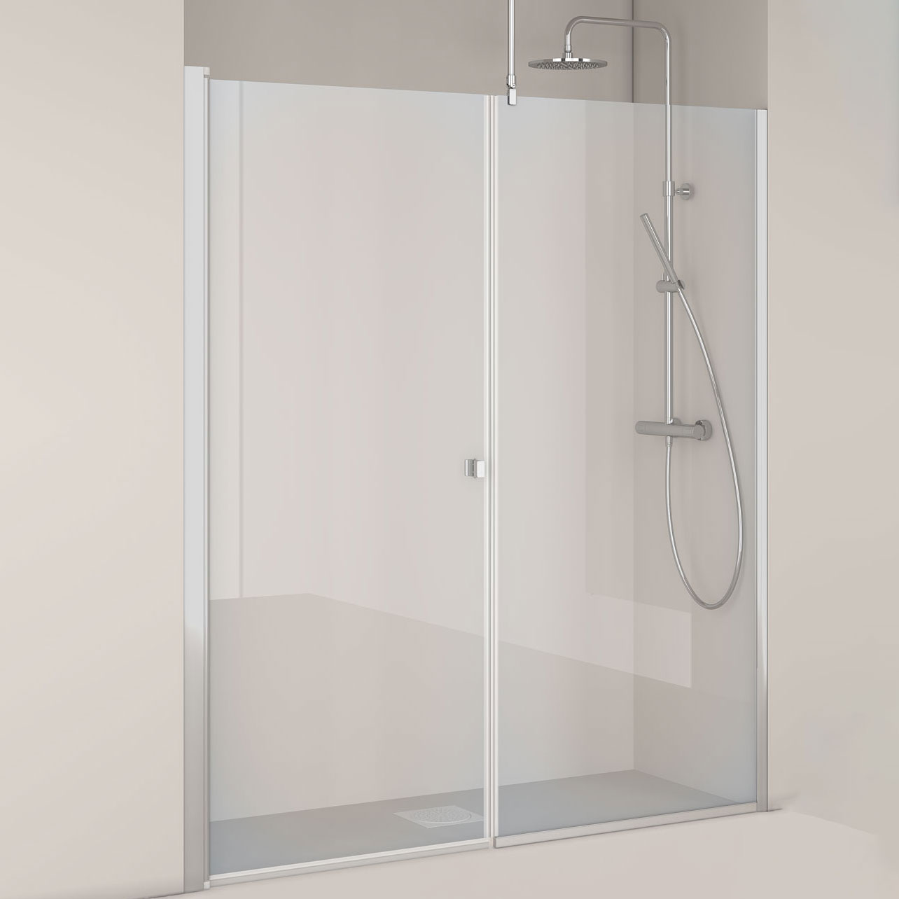 DUSCHVÄGG IGLOO PRO Niche 1890-1965MM DÖRR 100 +  VÄGG 90 KL Glass: Klart Glass, Profil: Aluminium, Rett Dør 985 + Fast Vegg 885, Bredde nisje: 1920-1950