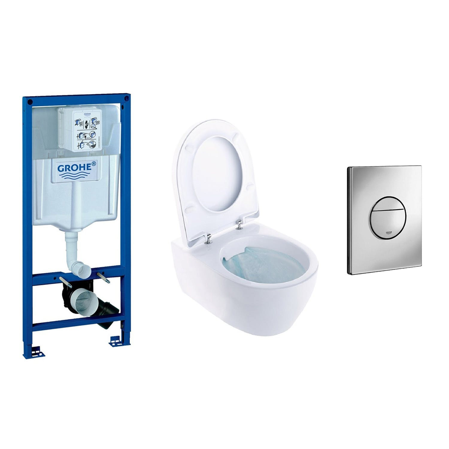 V&auml;ggh&auml;ngd Toalettstol Geberit iCon Rimfree 3575 med Grohe Rapid SL 113 cm