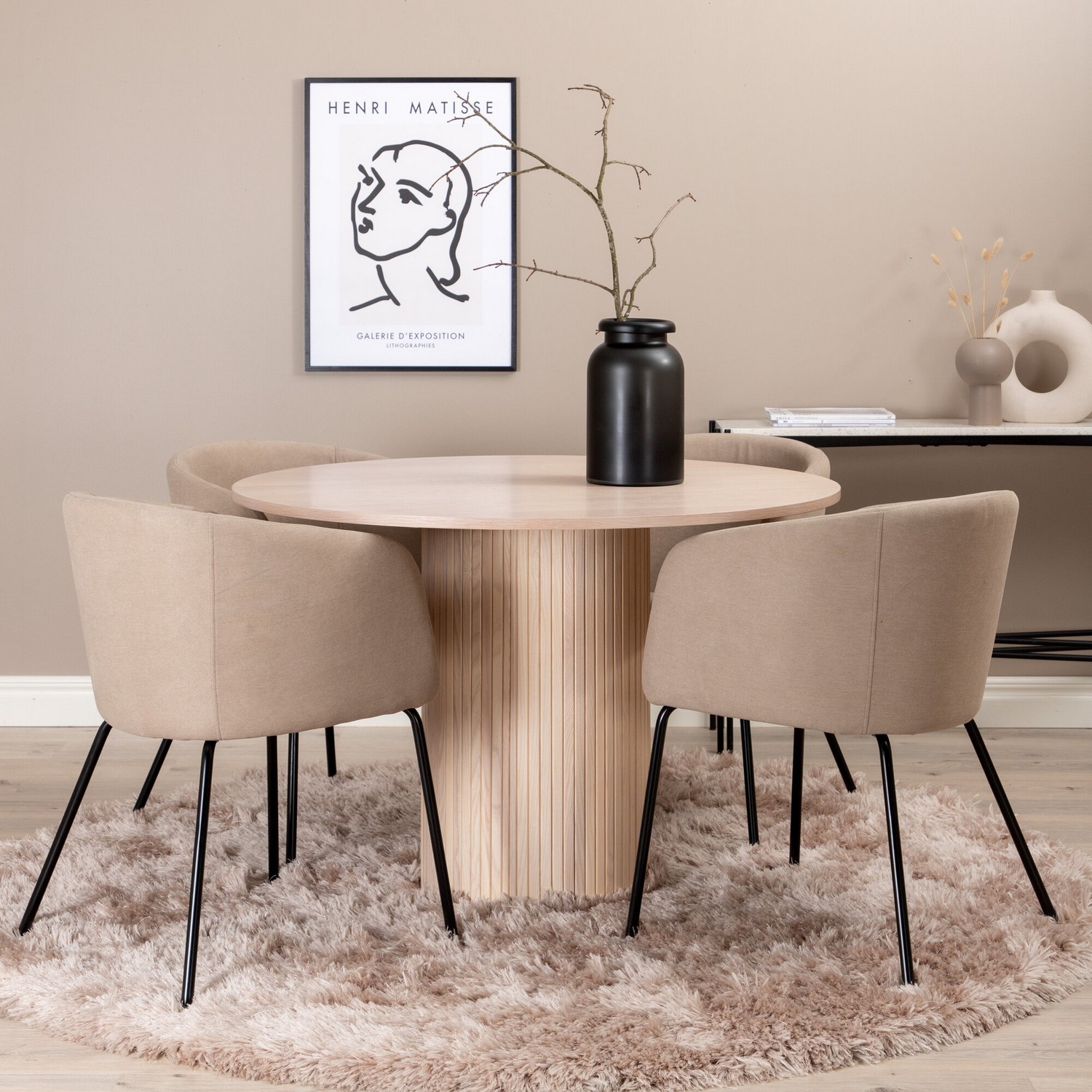 Spisegruppe Venture Home Bianca Rund med 4 Bergen Stoler Polyester