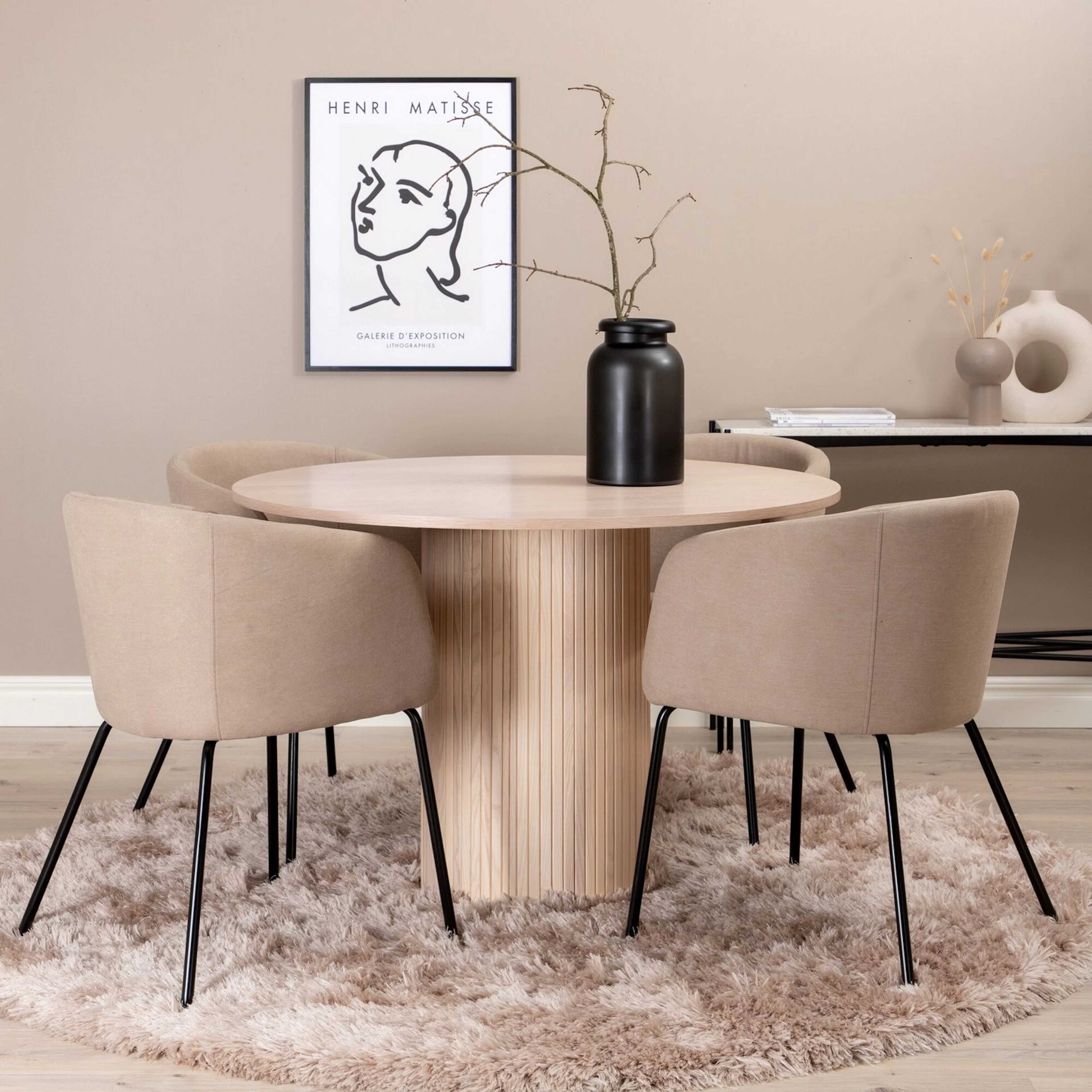 Spisegruppe Venture Home Bianca Rund med 4 Bergen Stoler Polyester
