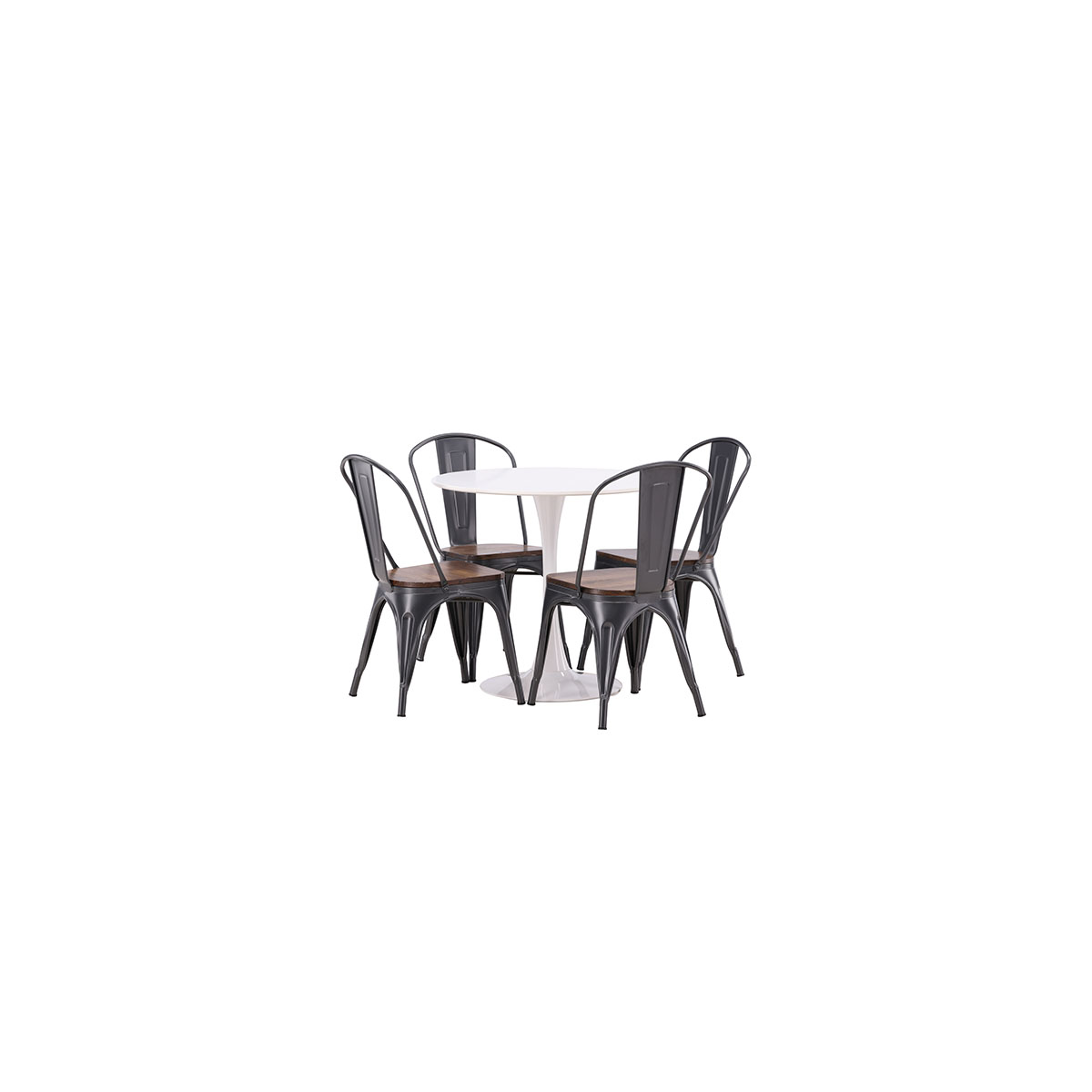 Hamden Dining Table - White MDF+Tempe Dining Chair - Dark gr Hvit/Sort/Valnøtt