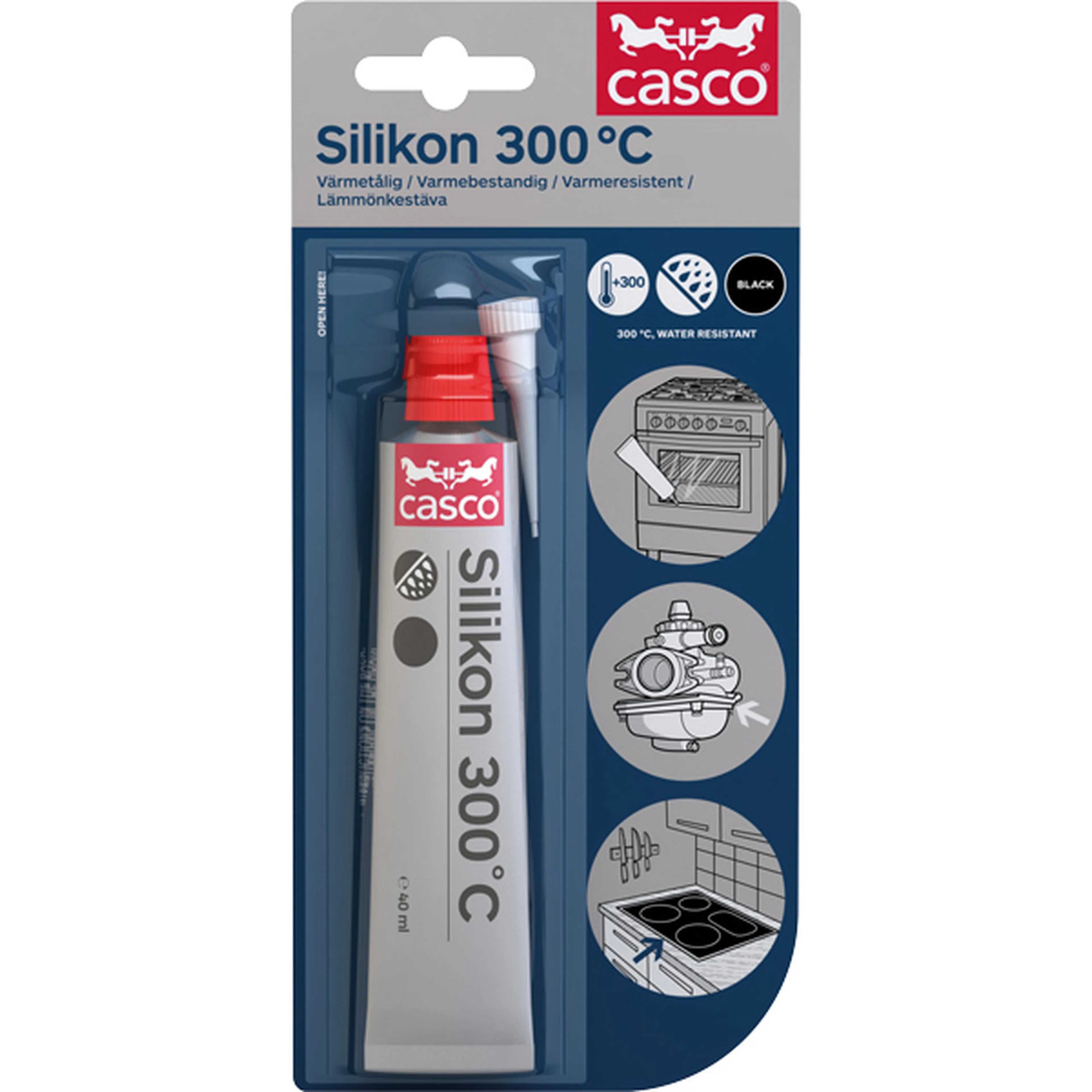 Silikon Casco 300°C svart flytande packning 40 ml.
