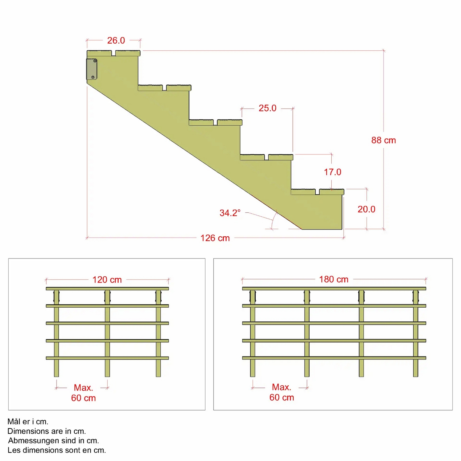 Terrassetrapp PLUS Trinndybde 25 cm B120
