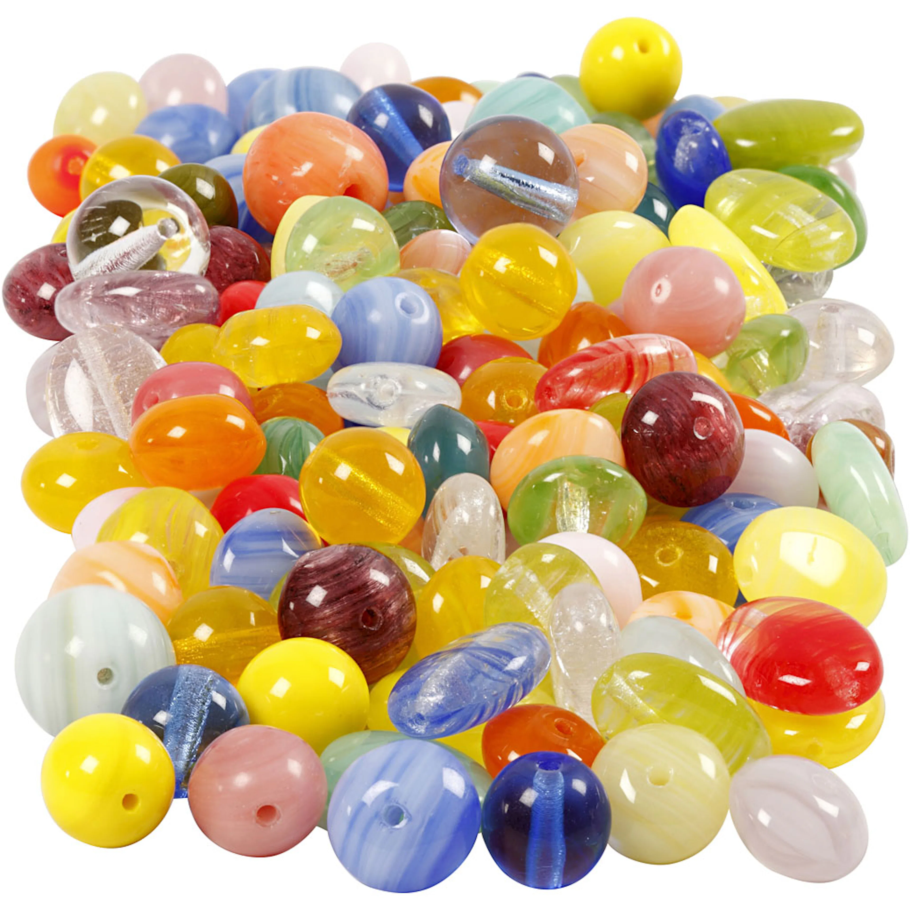 Glassperler Creativ Company Ass Farger Rund Oval Rund/Flat D6-13 mm Hullstr 0,5-1,5 mm 1 Pk