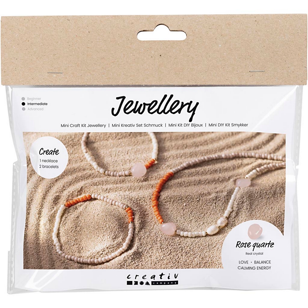 Hobbysett Creativ Company Mini DIY Kit Smykker Rosekvarts Halskjede og Armbånd