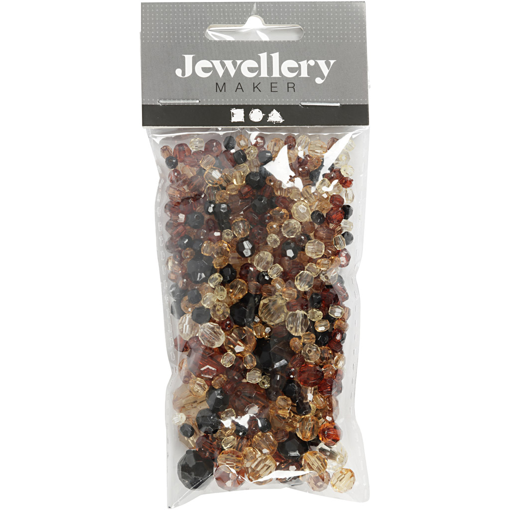 Plastperler Creativ Company Harmoni Facettperlemix Str 4-12 mm Hullstr 1-2,5 mm1 Pk