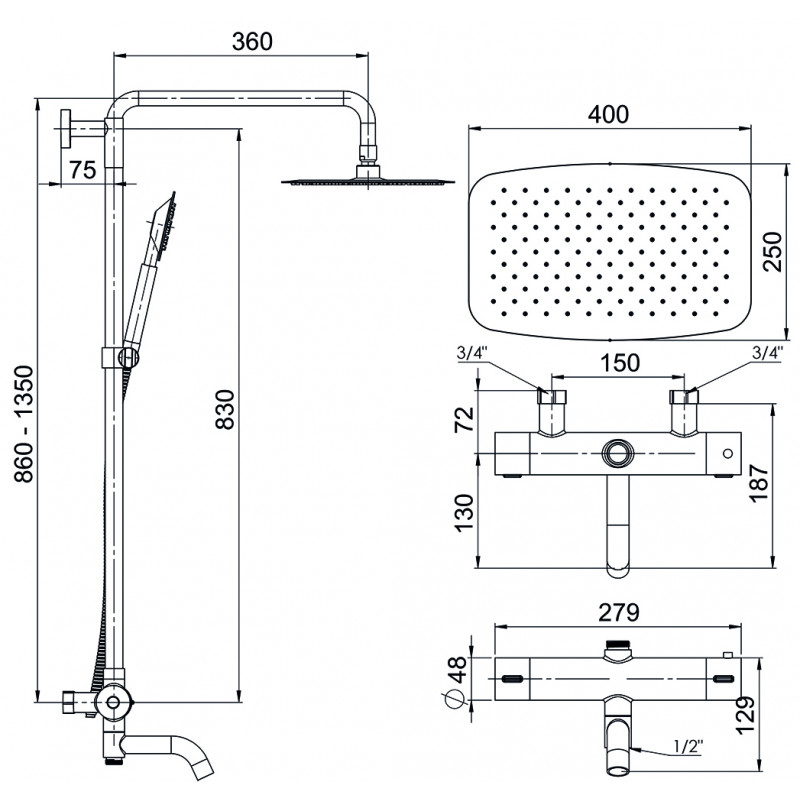 Takdusjsett Strand Stainless Titan TI-511XL 150 cc med Badekartut