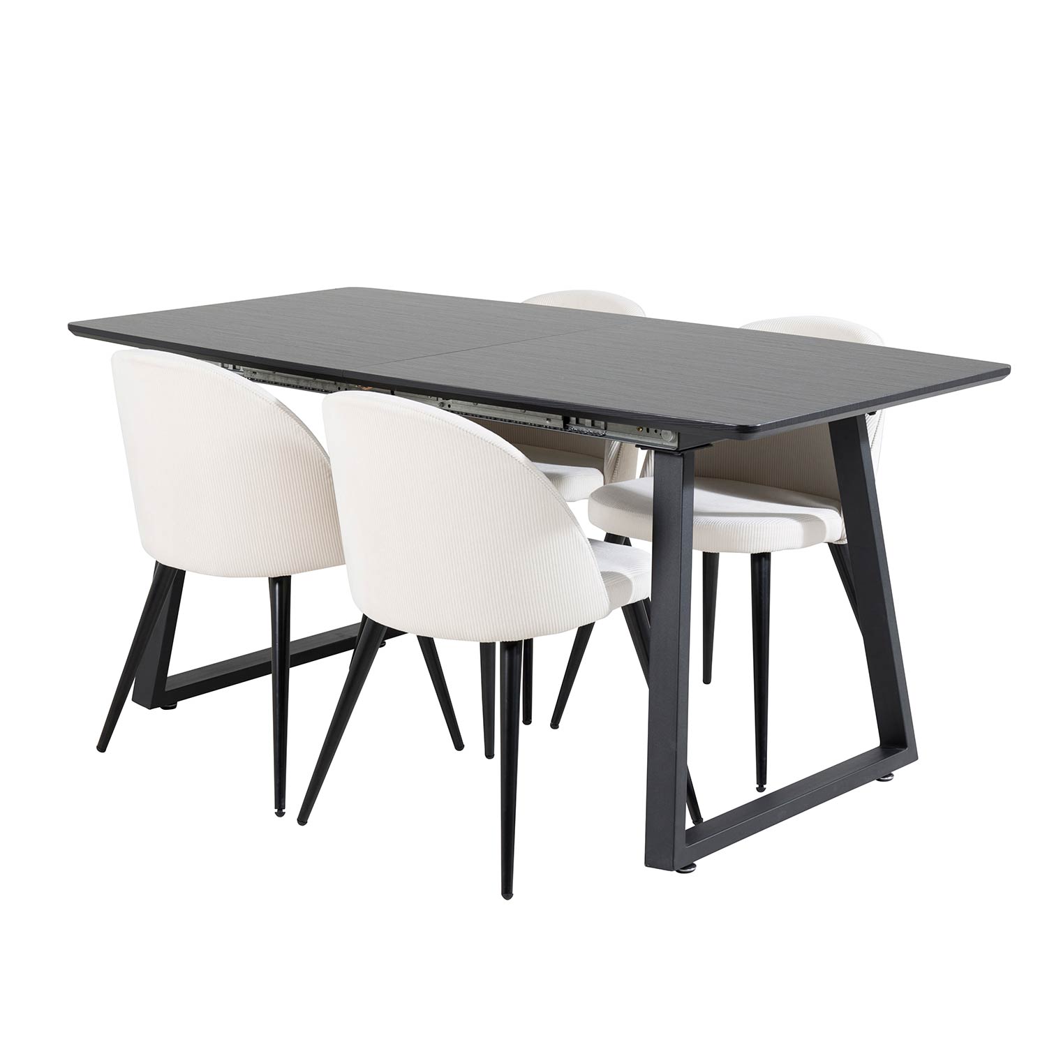 Inca Extentiontable-Black top/+Velvet Chair-Beige / Black_4 Sort/Beige