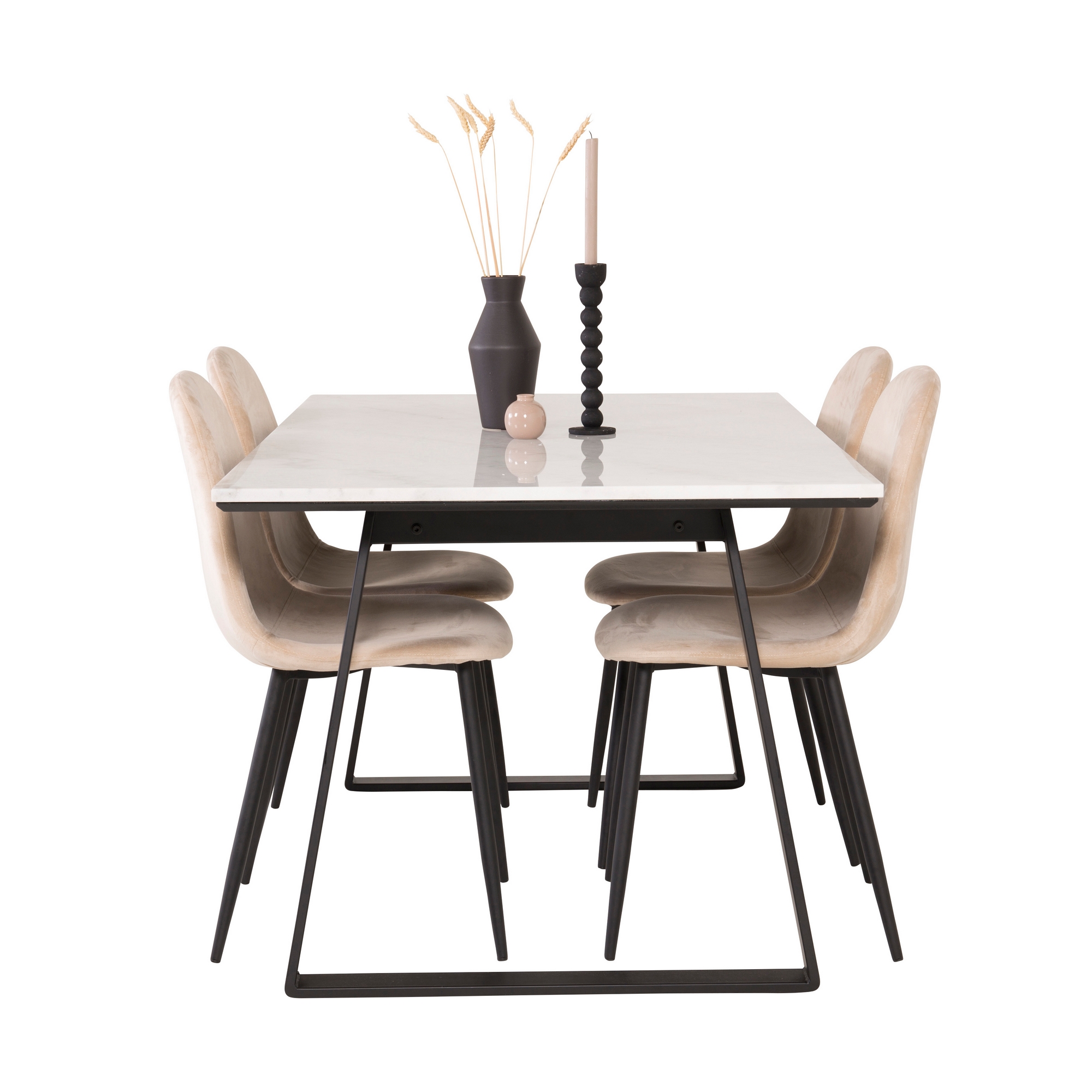 Spisegruppe Venture Home Estelle 140 med 4 Pobbie Stoler Fløyel