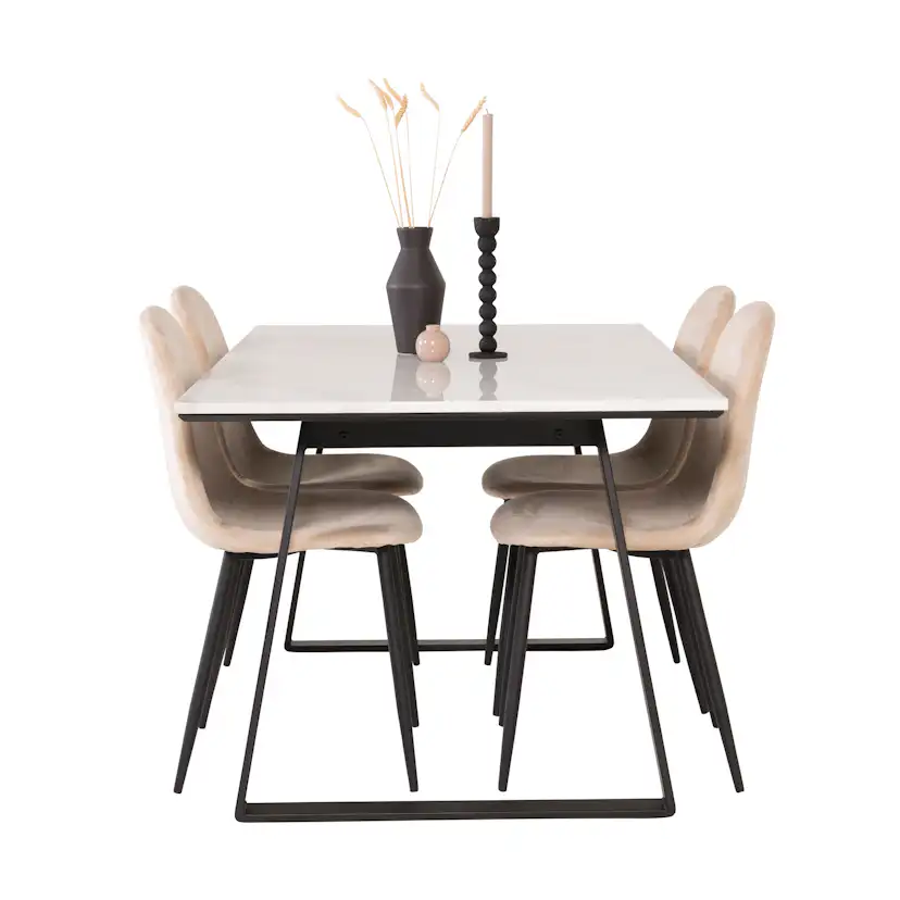 Spisegruppe Venture Home Estelle 140 med 4 Pobbie Stoler Fløyel