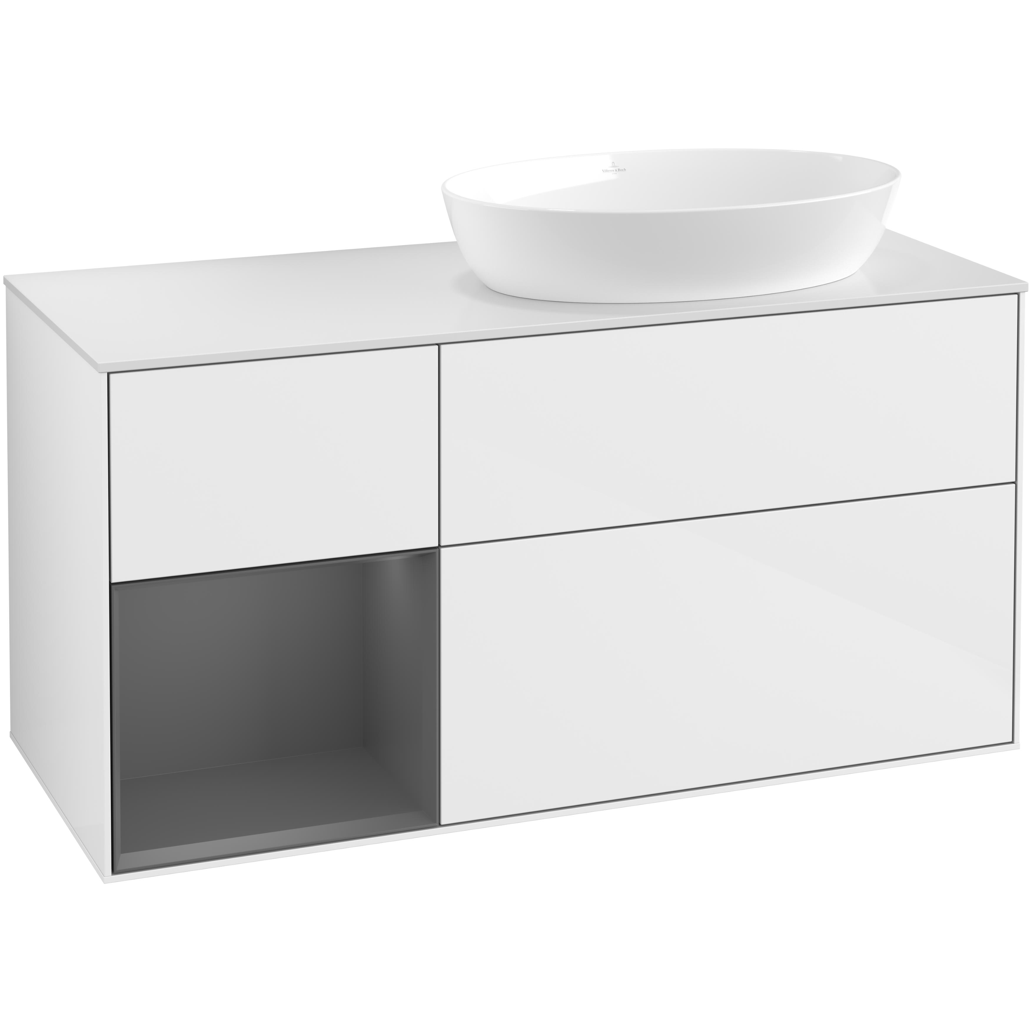 Tvättställsskåp Villeroy & Boch Finion med 3 Lådor Hylla och Bänkskiva för Ocentrerat Tvättställ från Artis & Collaro