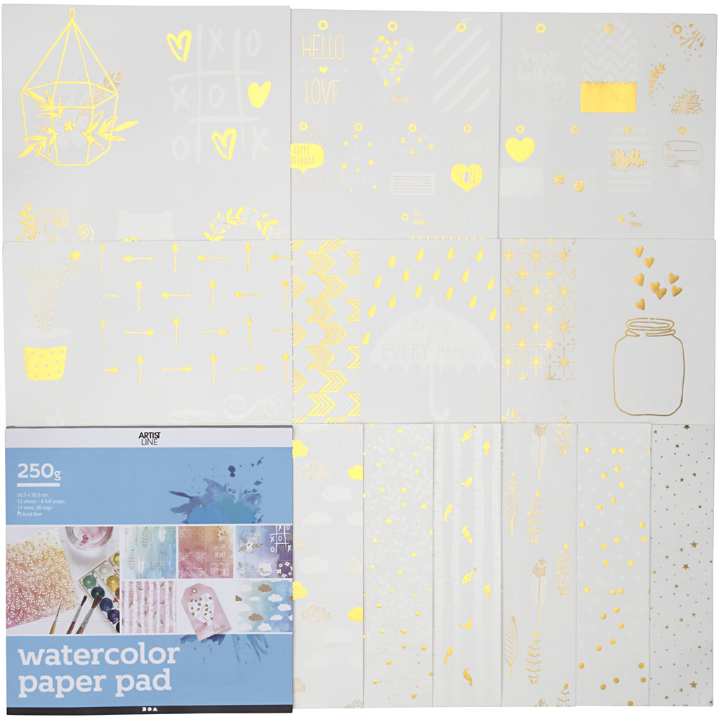 Malerblokk Creativ Company for Akvarell Størrelse 305x305 cm 12 Ark/1 stk Hvit