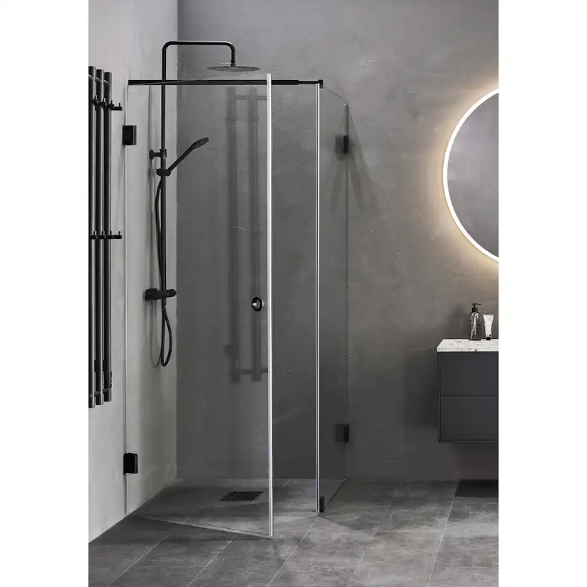 DUSCHHÖRN INFINITY COMBI DÖRR/VÄGG 80X100 SVART Sort:, BxD: 800 (Dør) x 1000 (Vegg) mm