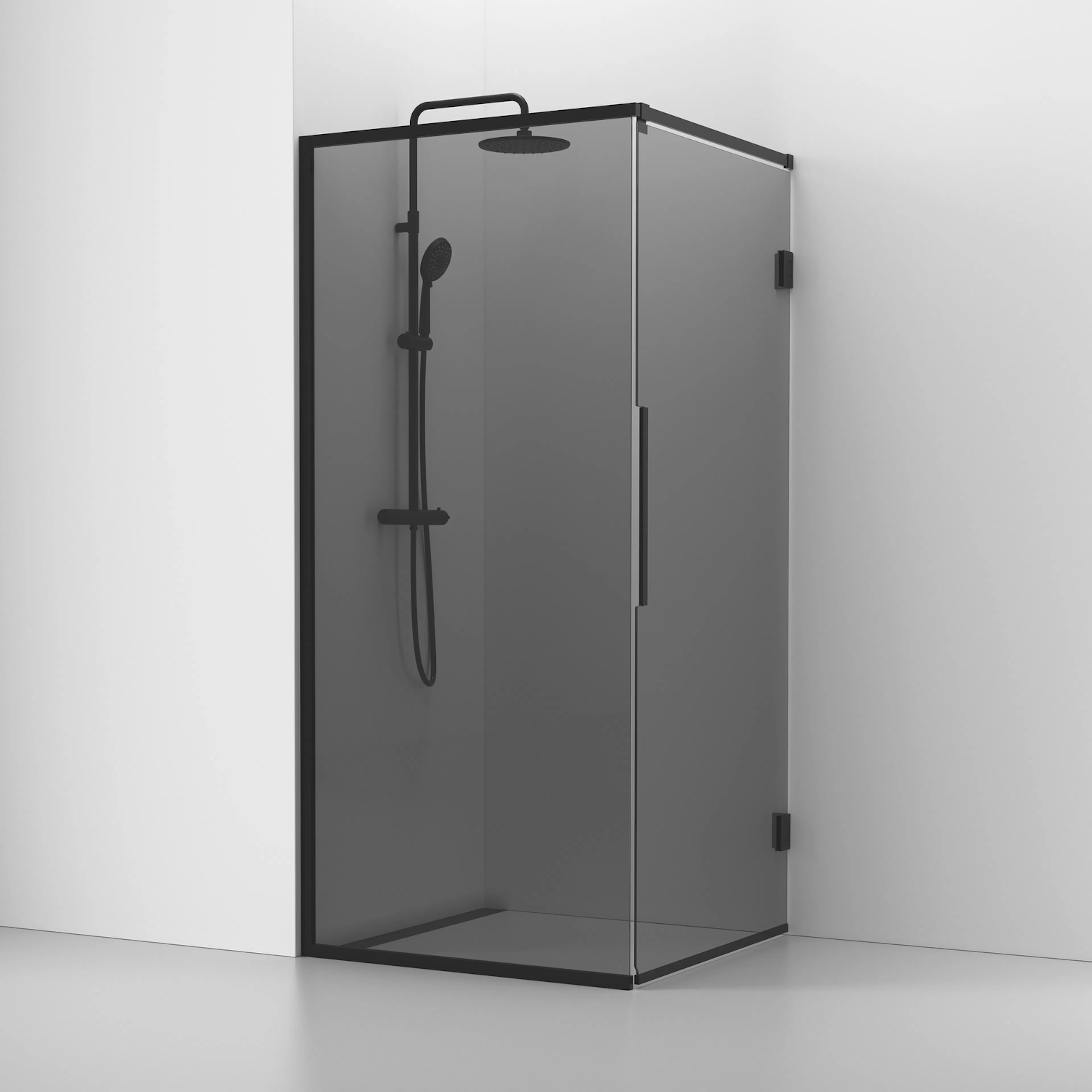 Langfoss Duschhörna Rak/Fast 90x92x200 Svart matt/Rök BxDxH: 900 x 920 x 2000 mm, Profil: Mattsvart Aluminium, Rökfärgat glas