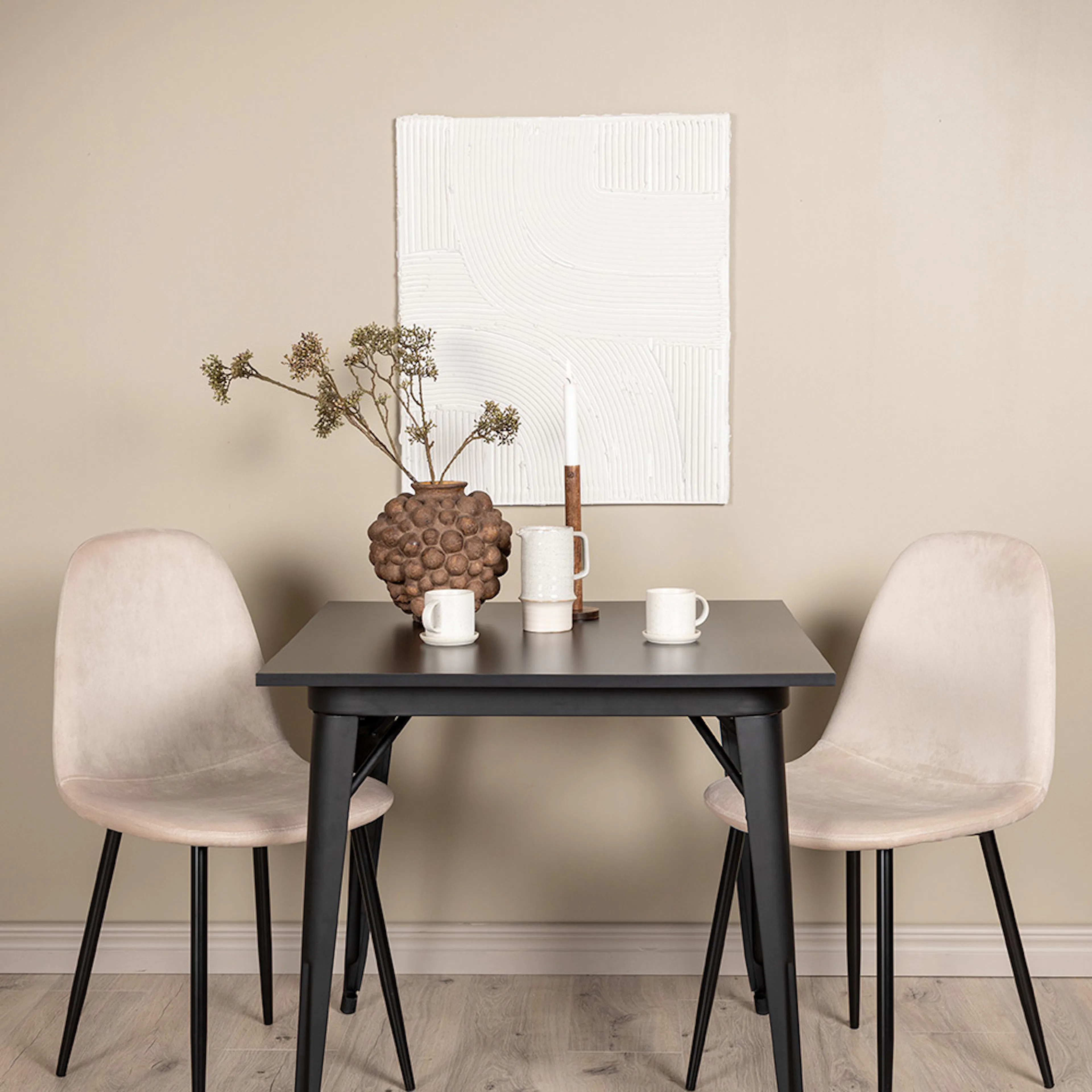 Tempe Dining Table - Black / Black MDF +Polar Dining Chair - Beige/Sort