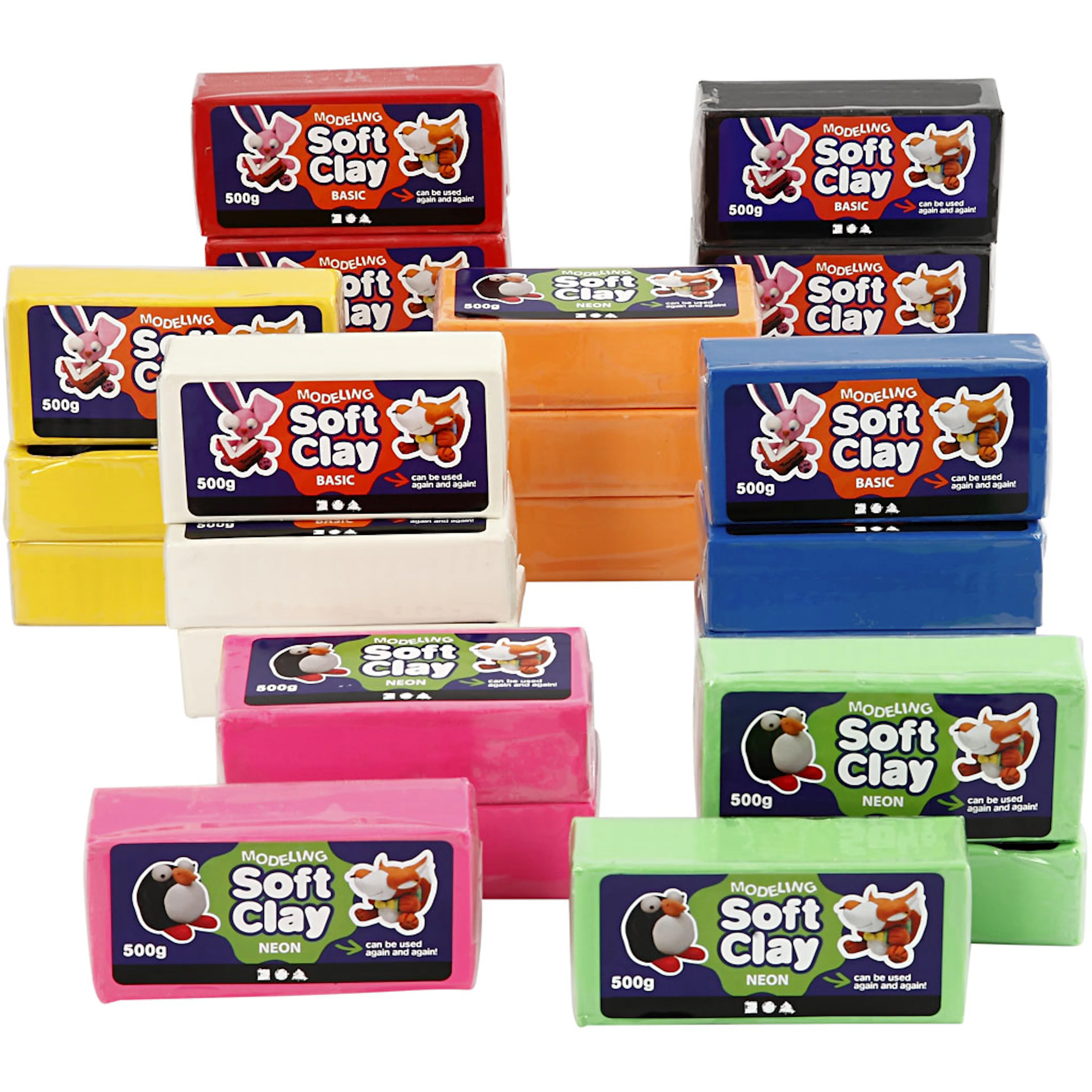 Modellervoks Creativ Company Soft Clay Str 13x6x4 cm Ass Farger 500 g/1 Pk