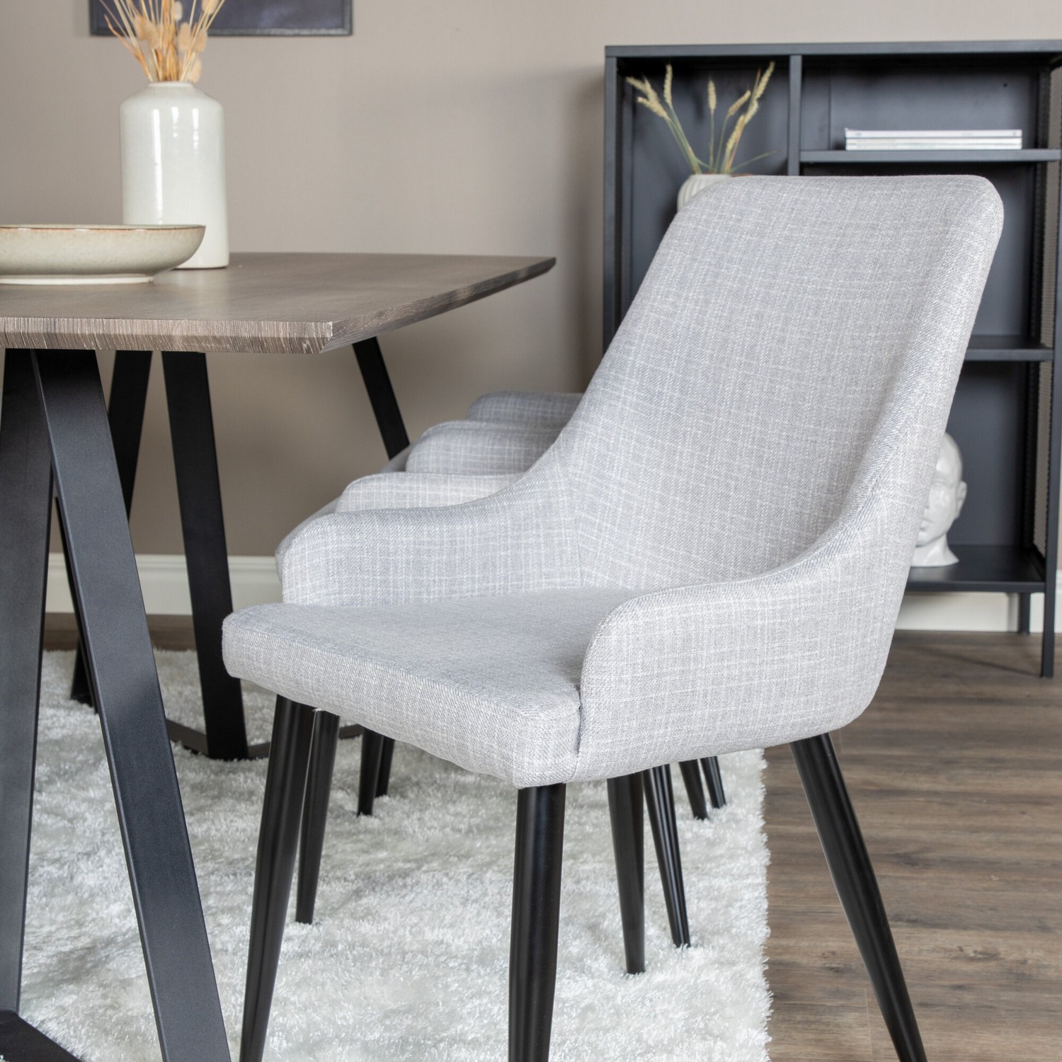Marina Dining Table 180x90 cm+Plaza Dining chair Grå/Sort/Lysegrå