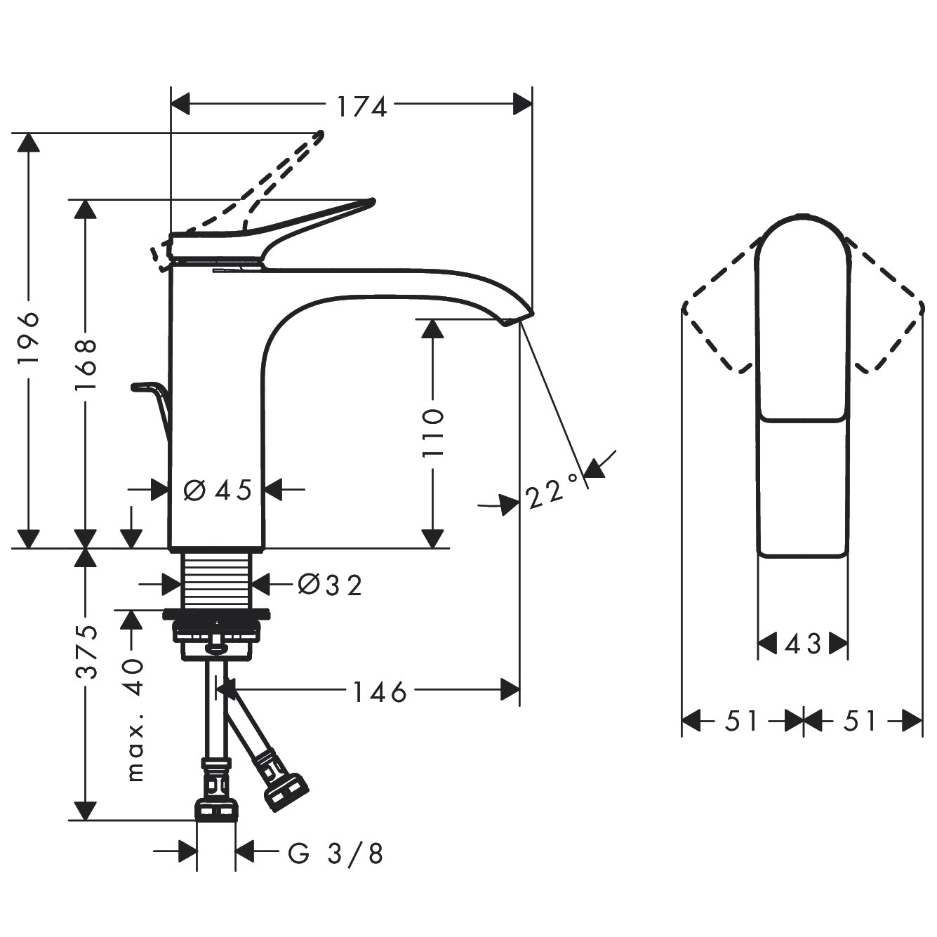 Servantbatteri Hansgrohe Vivenis 110 Waterfall