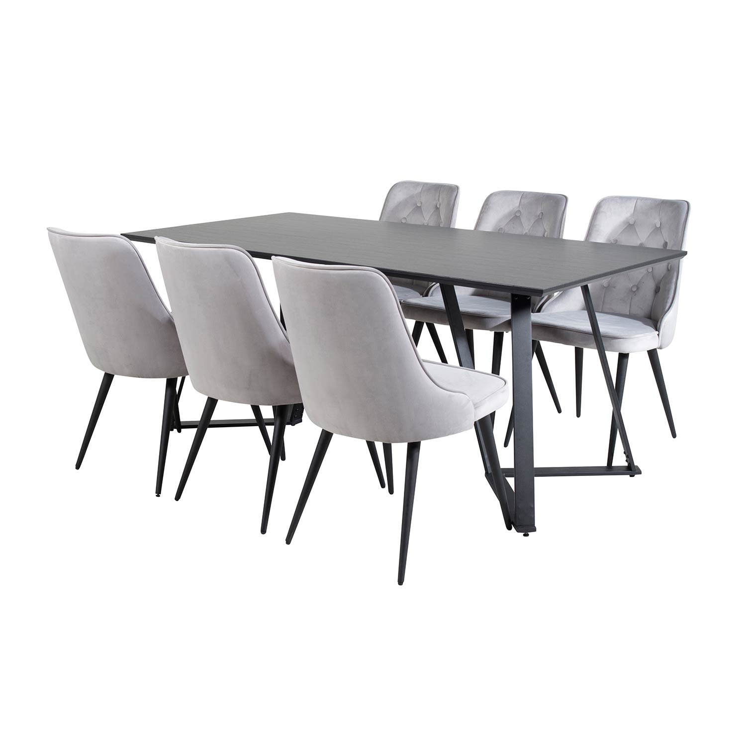 Marina Table - Black top /Velvet Chair -ljusgrå/ Black_6 Sort/Lysegrå