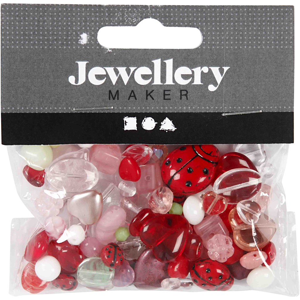 Glassperler Creativ Company Ass Farger Marihøner Blader Hjerter Str 5-22 mm Hullstr 0,5-1,5 mm 60 g/1 Pk