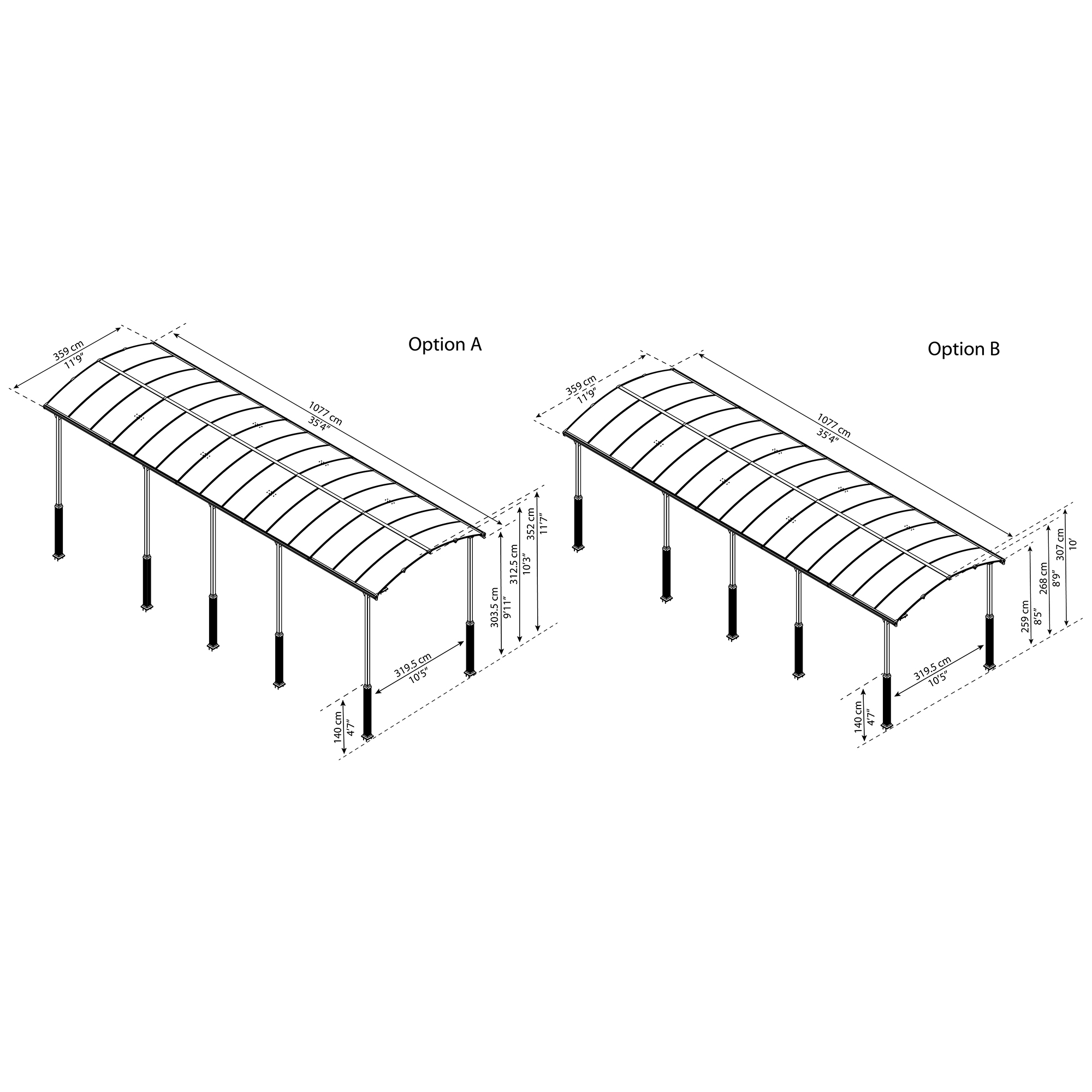 Carport Canopia av Palram Alpine i metall for bobiler 3,6x11 m