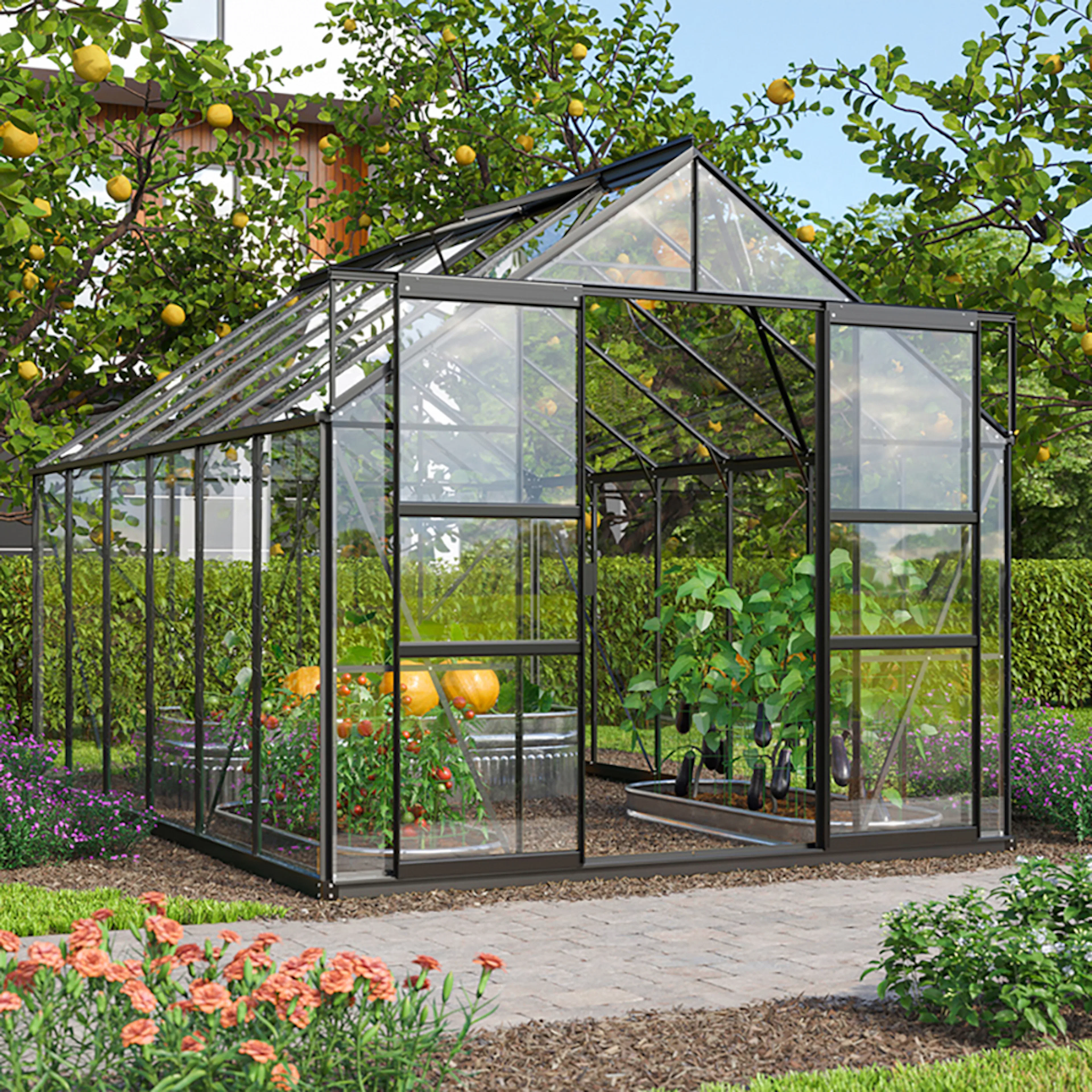 Drivhus Vitavia Mars 9900 3mm Herdet Glass Sort Med Sokkel