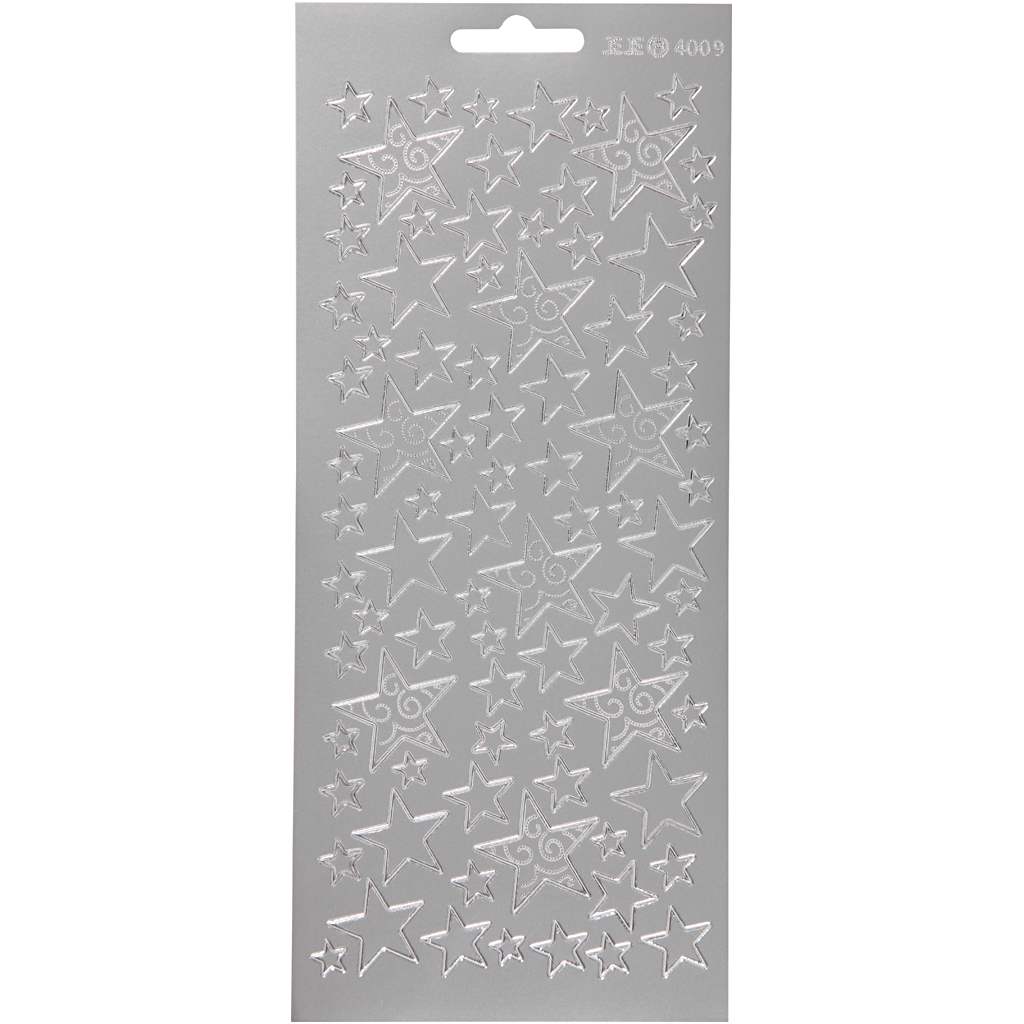 Stickers, silver, stjärnor, 10x23 cm, 1 ark Sølv