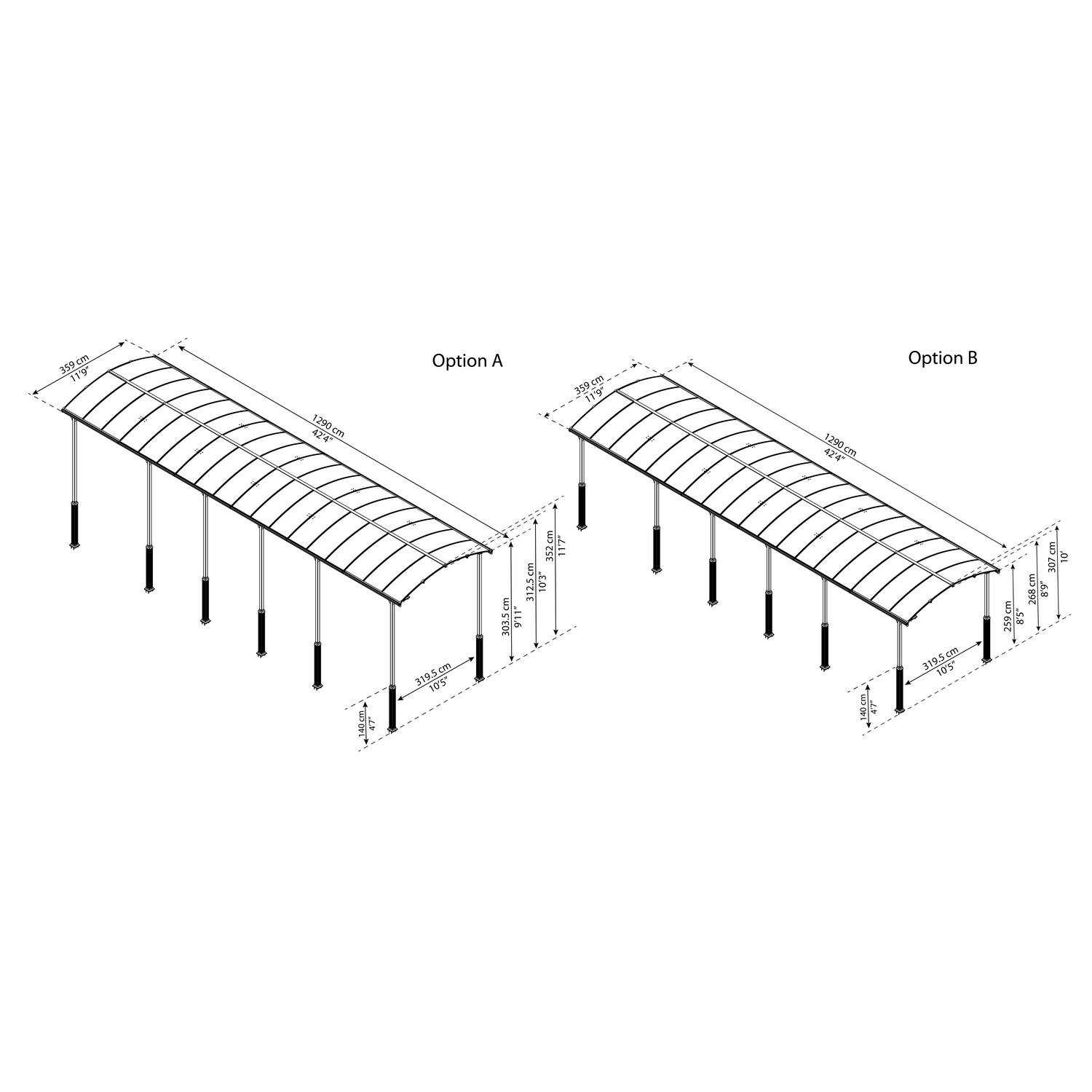 Carport Canopia av Palram Alpine i Metall for Bobil 3,6x13 m