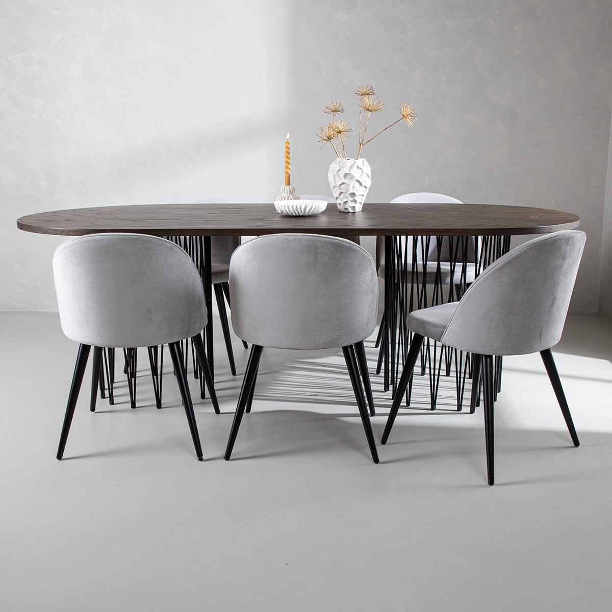 Spisegruppe furniture/fashion Stone med 6 Velvet Stoler