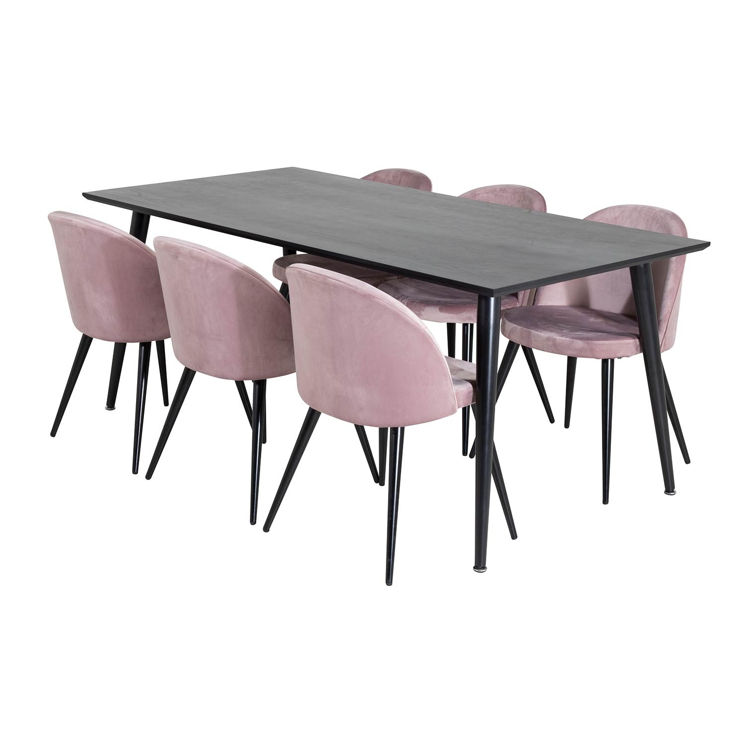 DippTable - Black VeneerVelvetChair - Pink Black_6 Sort/Rosa, Sammet