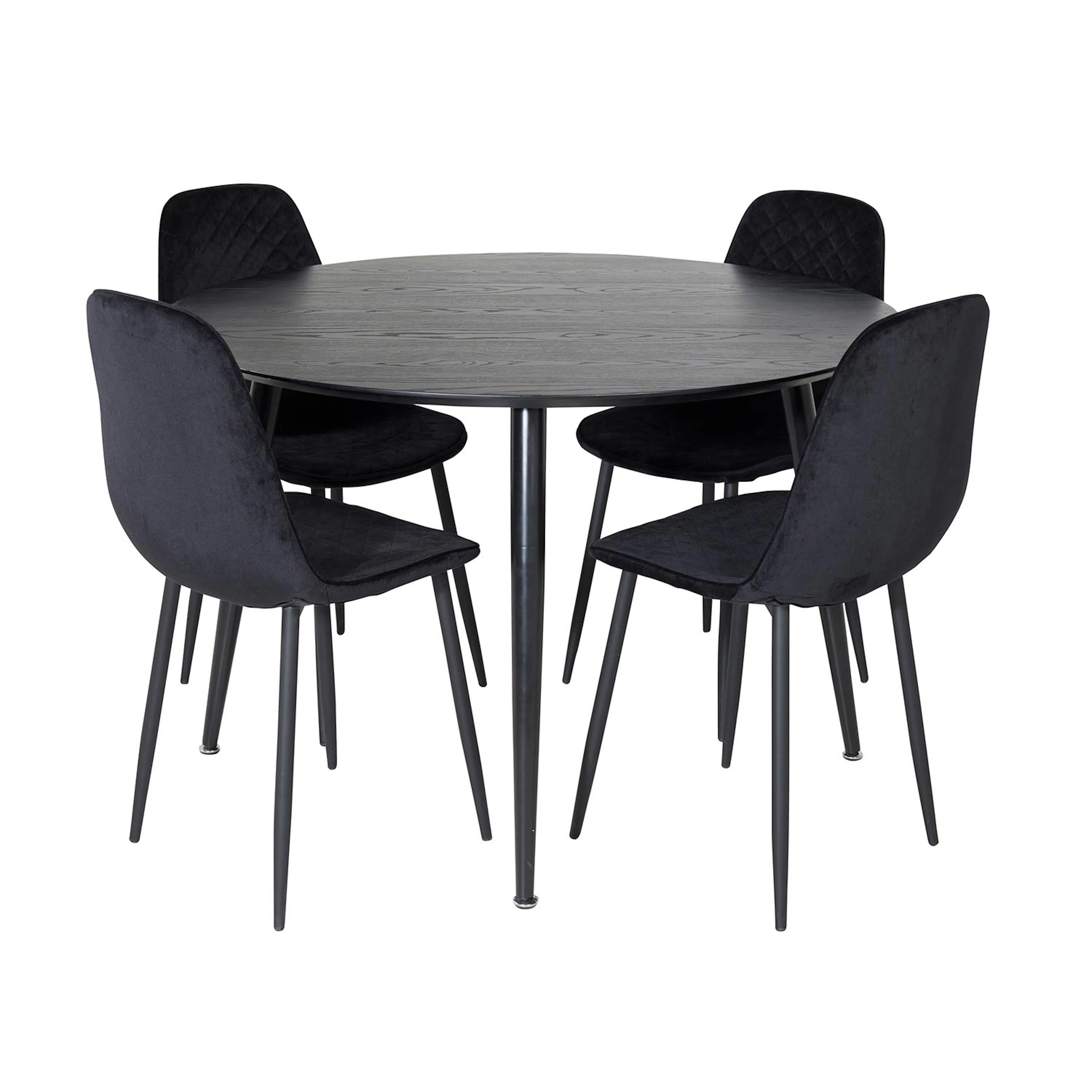 Dipp Table-Black Veneer/AllPolar Chair-Black Velvet_4 Sort/Sort, Sammet