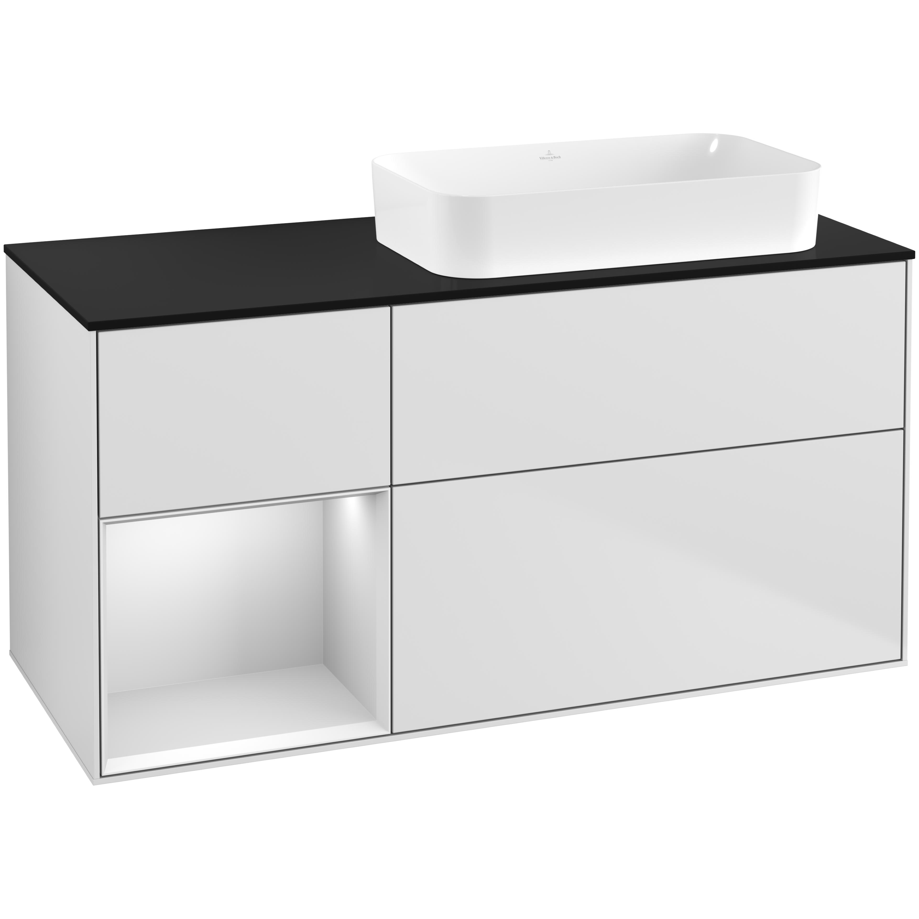 Tvättställsskåp Villeroy & Boch Finion med 3 Lådor Hylla och Bänkskiva för Ocentrerat Fristående Tvättställ