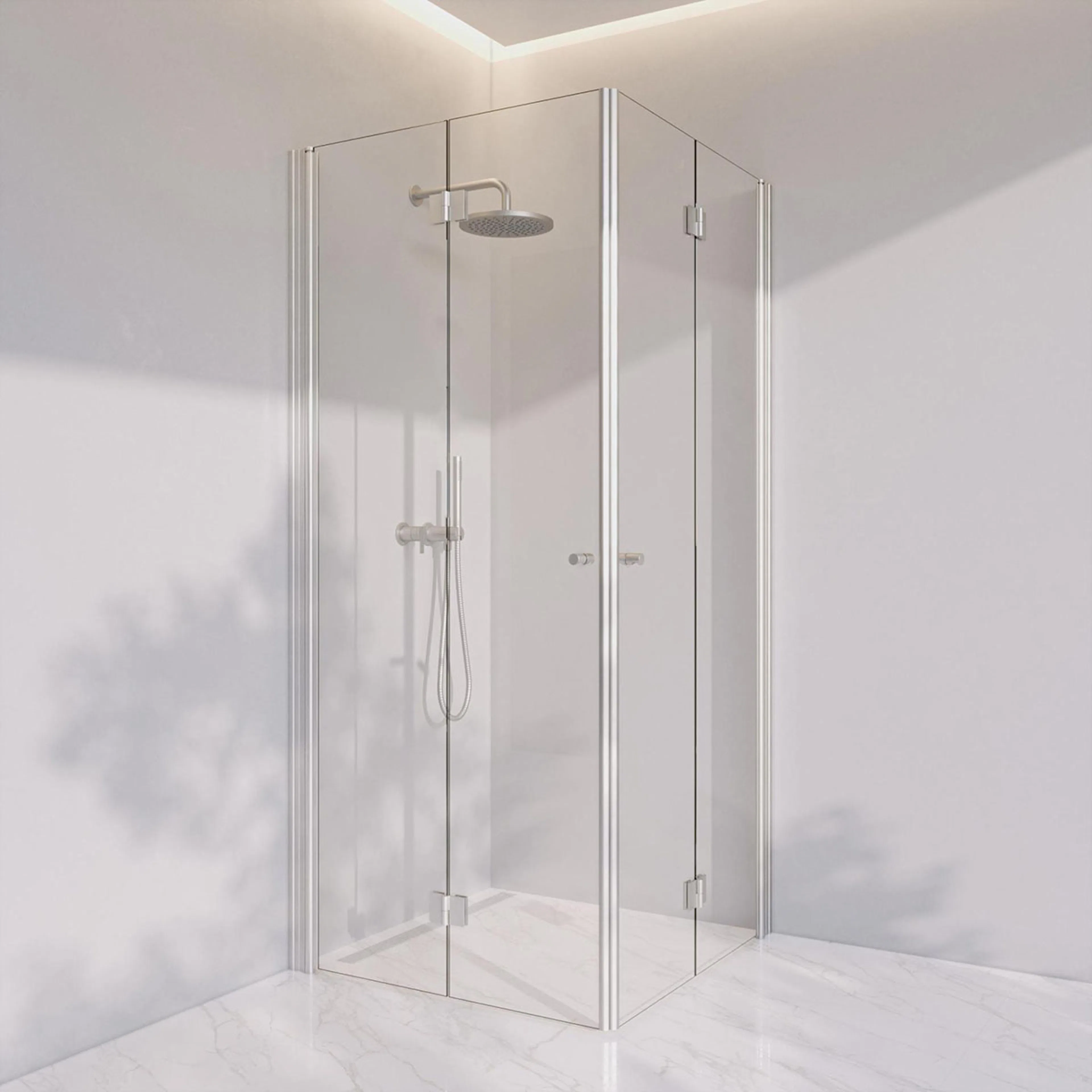 Invitrea Prime PH33/90x90/Silvermatt/Fingergreppsknopp/Frost Storlek: 900x900 mm, Glastyp: Järnfattigt Frostat Glas, Handtag: Silvermatt Fingergreppsknopp, Profil: Silvermatt