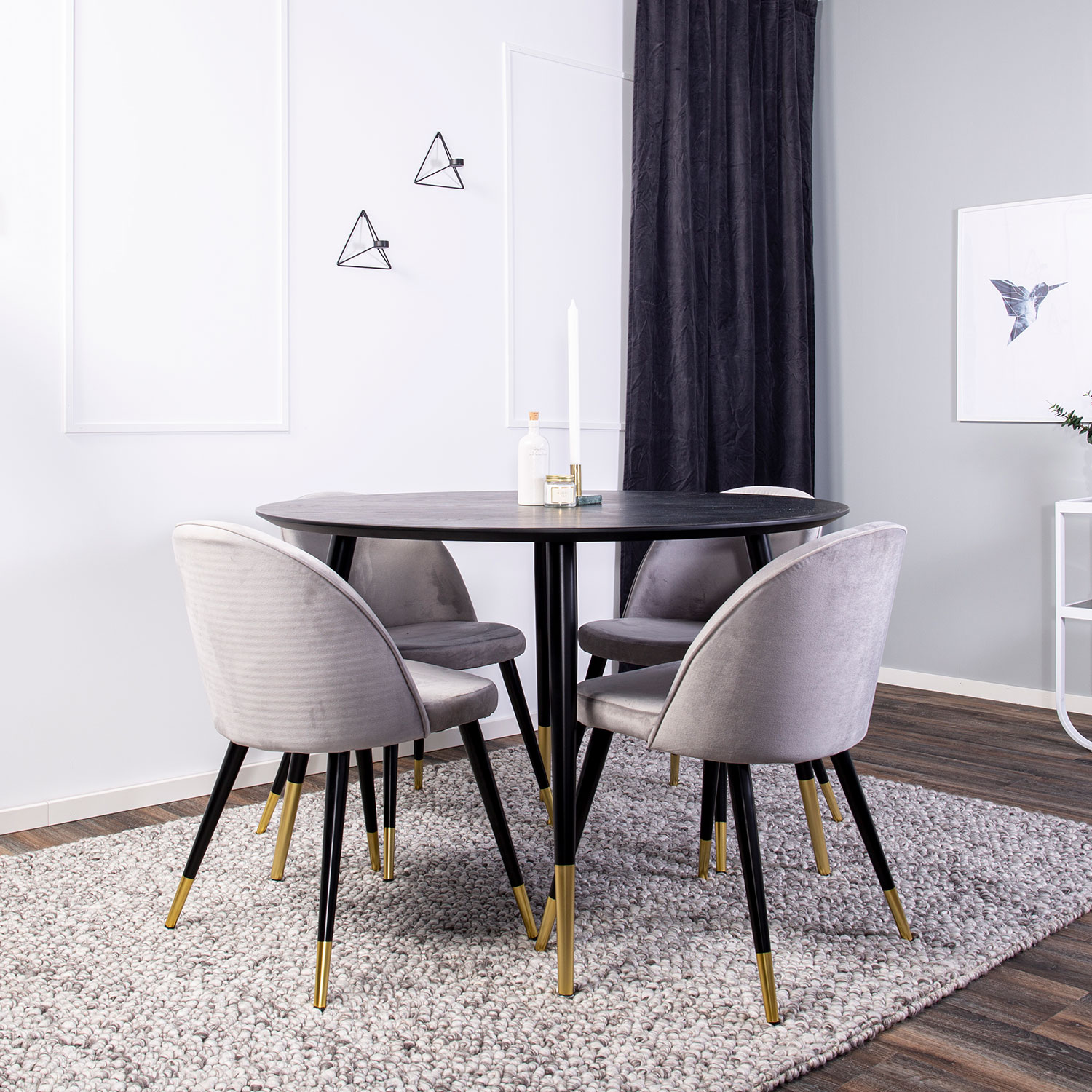 Spisegruppe Venture Home Dipp med 4 Velvet Stoler Rundt