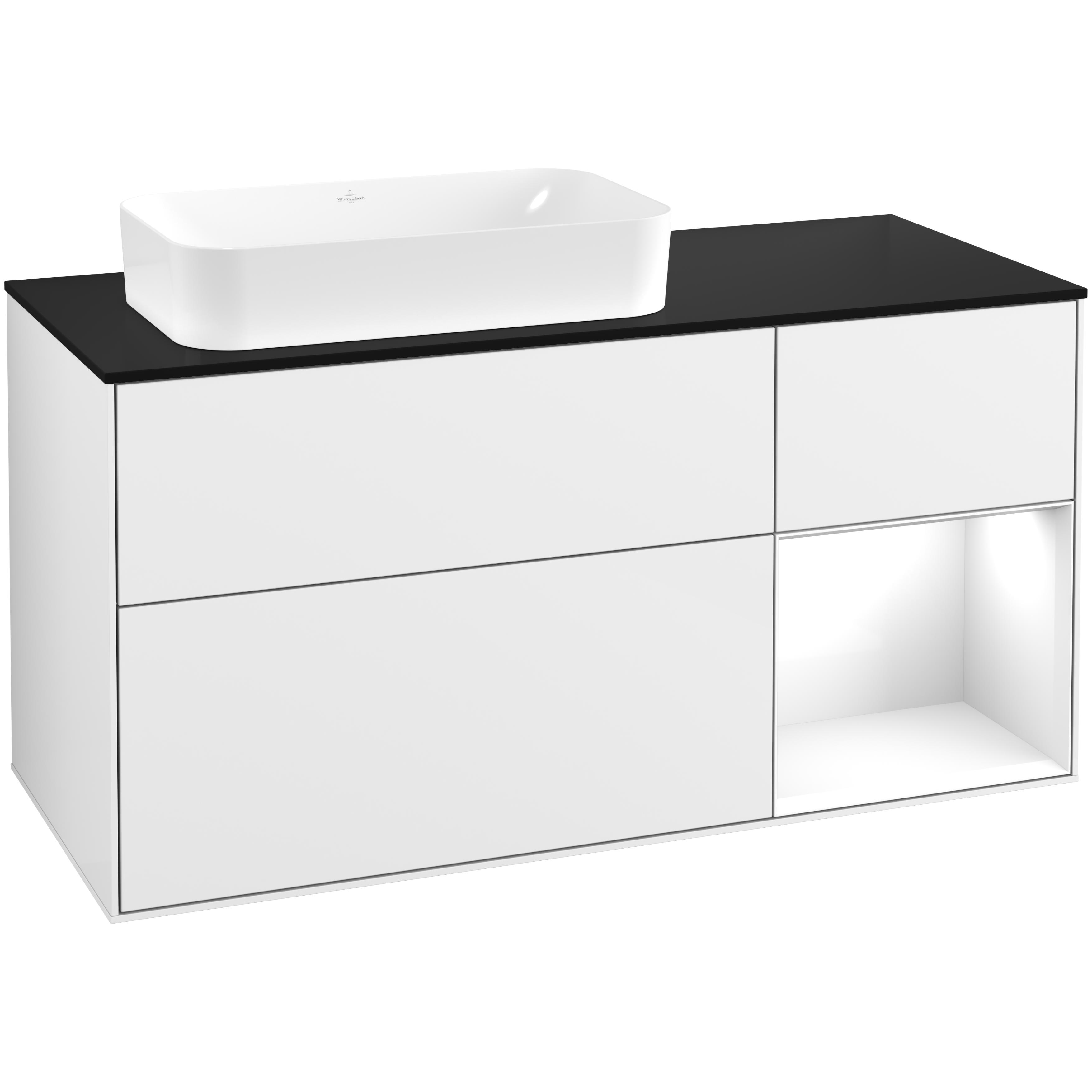 Tvättställsskåp Villeroy & Boch Finion med 3 Lådor Hylla och Bänkskiva för Ocentrerat Fristående Tvättställ