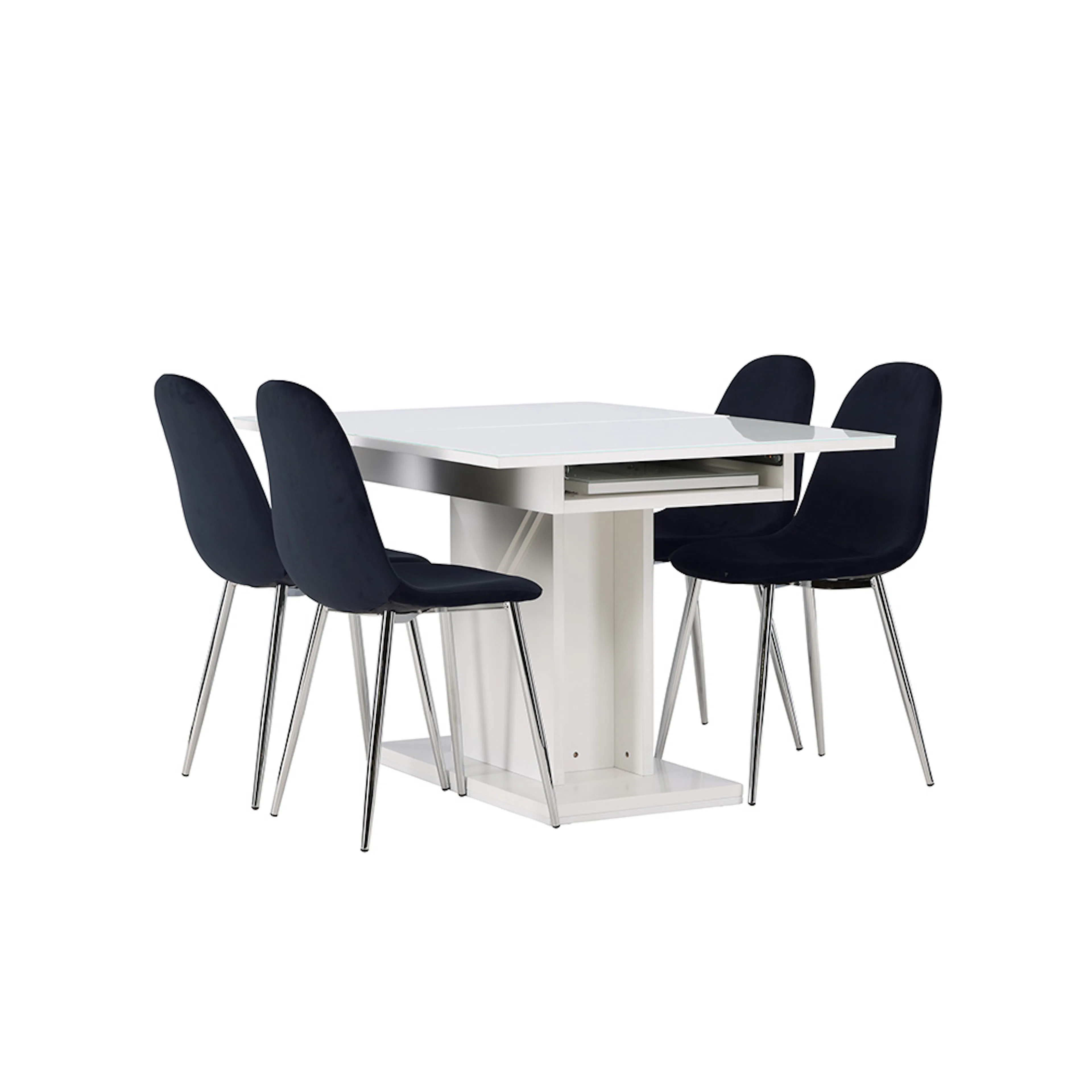 Matgrupp Venture Home Pluto med 4 Polar Sammet Stolar Hvit/Sort/Krom