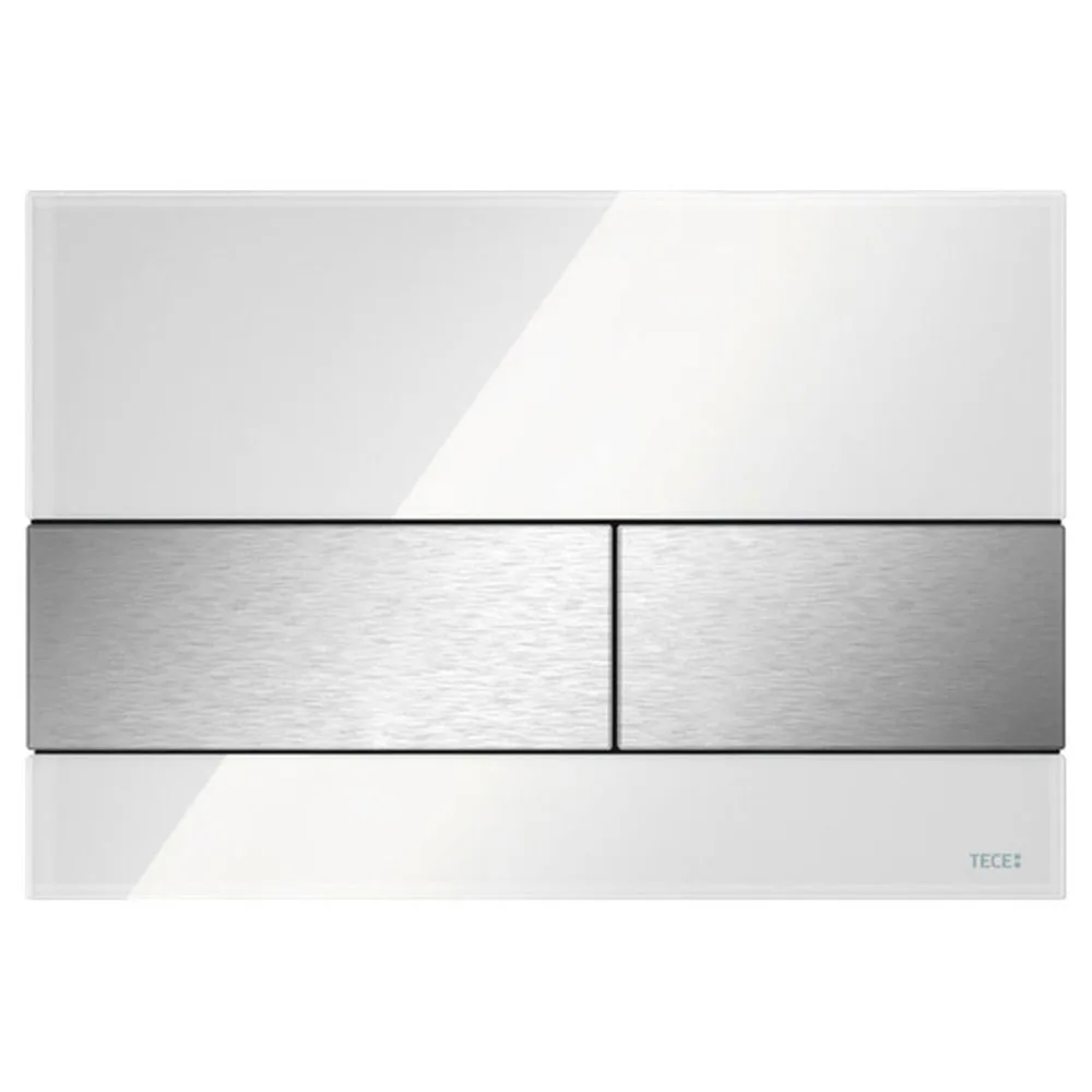 TECEsquare WC spolknapp, vit/mattförkromad, glas Vit/Borstat Stål
