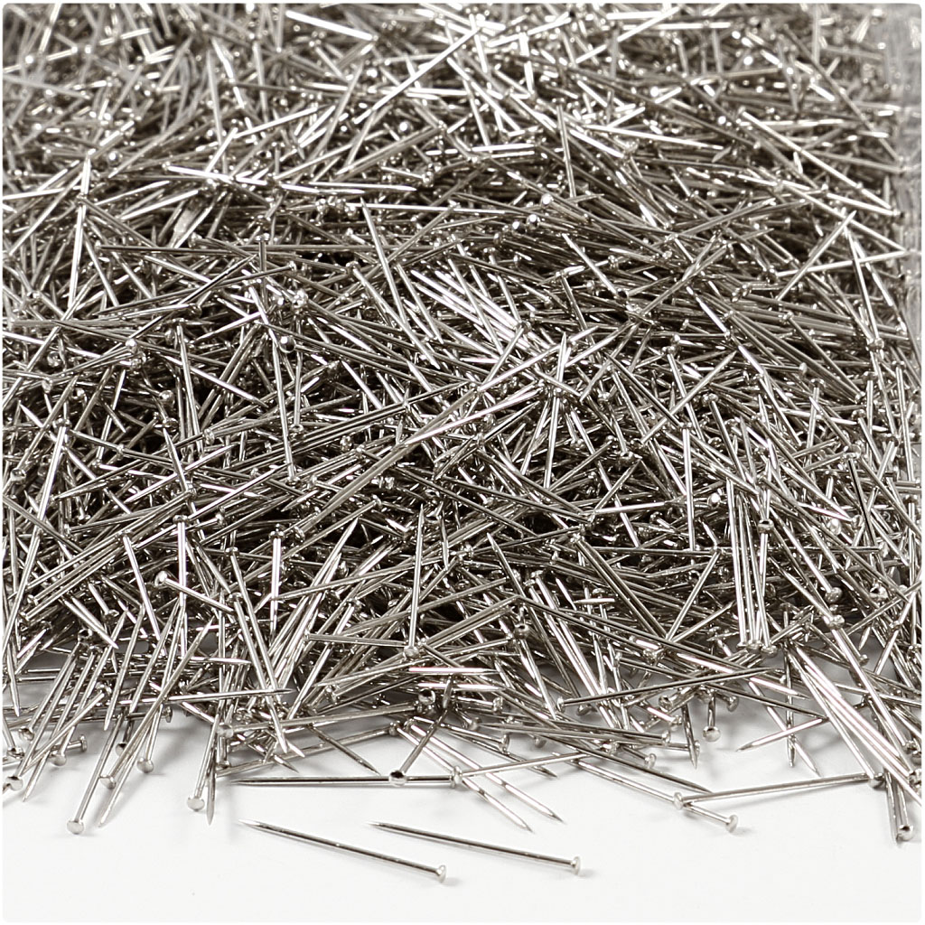 Knappnålar, silver, L: 18 mm, tjocklek 0,6 mm, 500 g/ 1 förp Sølv, Lengde: 18 mm, 0,5 kg