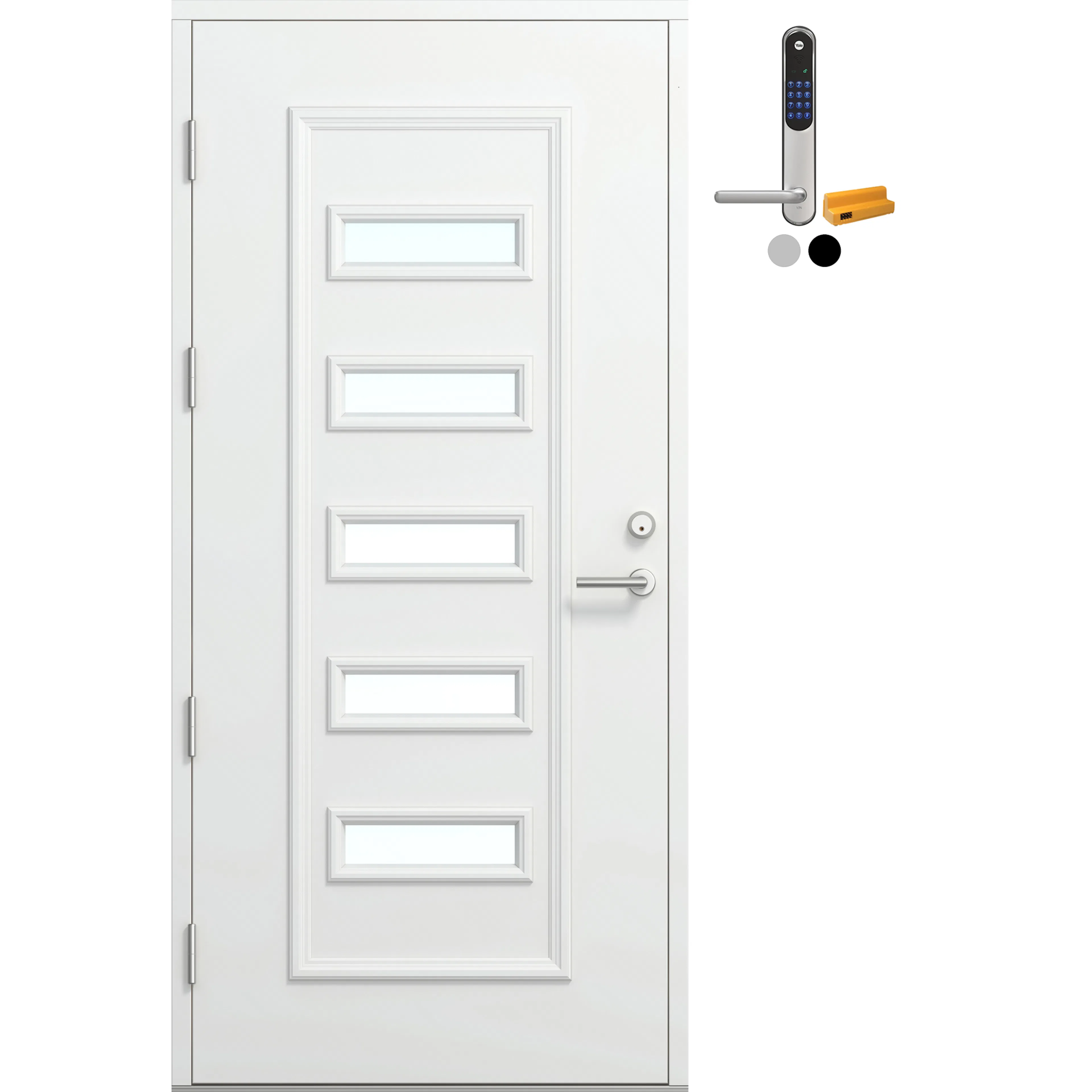 Ytterdør Bygg1 Fjord 08 Klarglass Hvit med Yale Doorman Classic Home